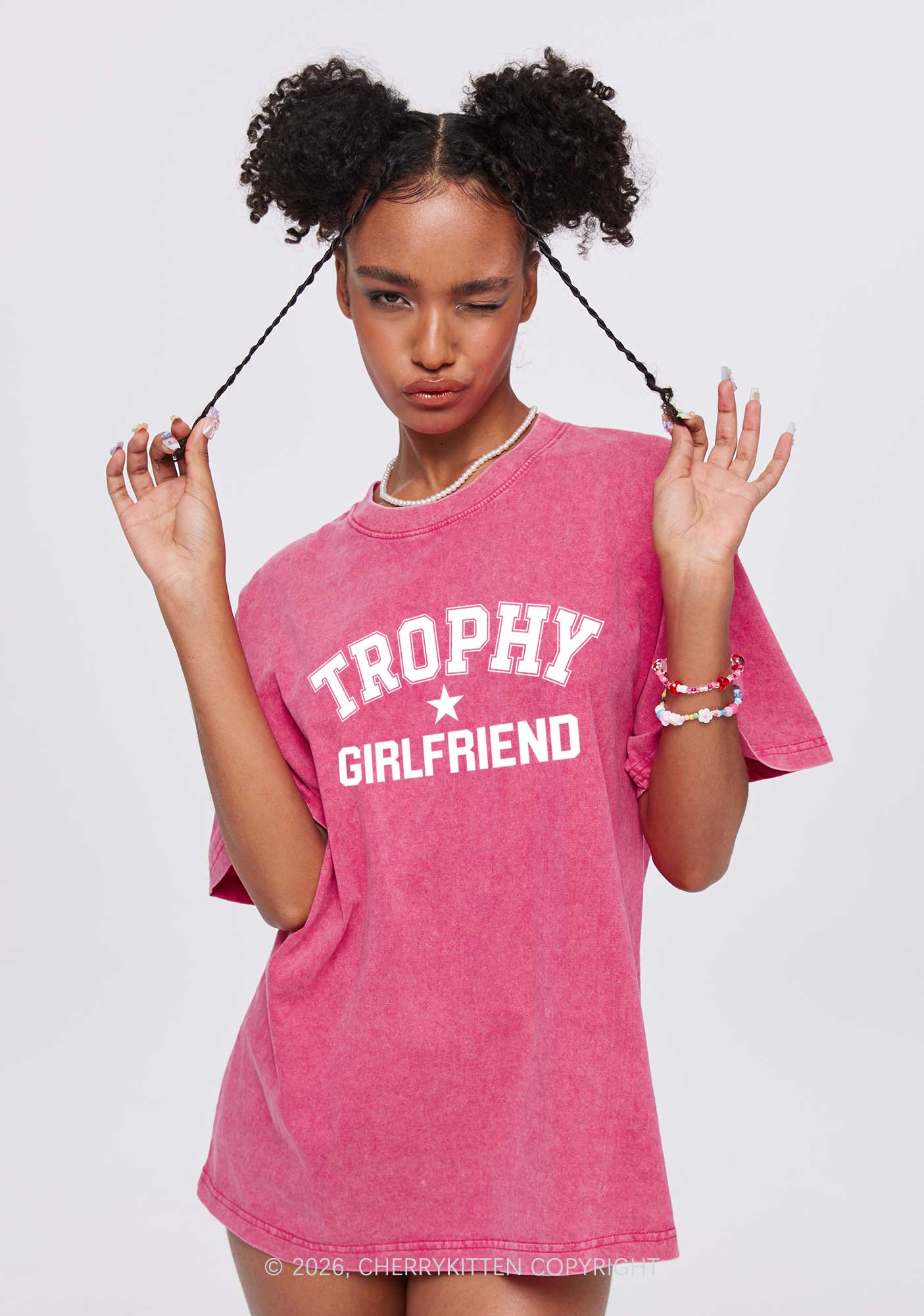 Trophy Girlfriend Y2K Shirts Washed Tee Cherrykitten - Image 2