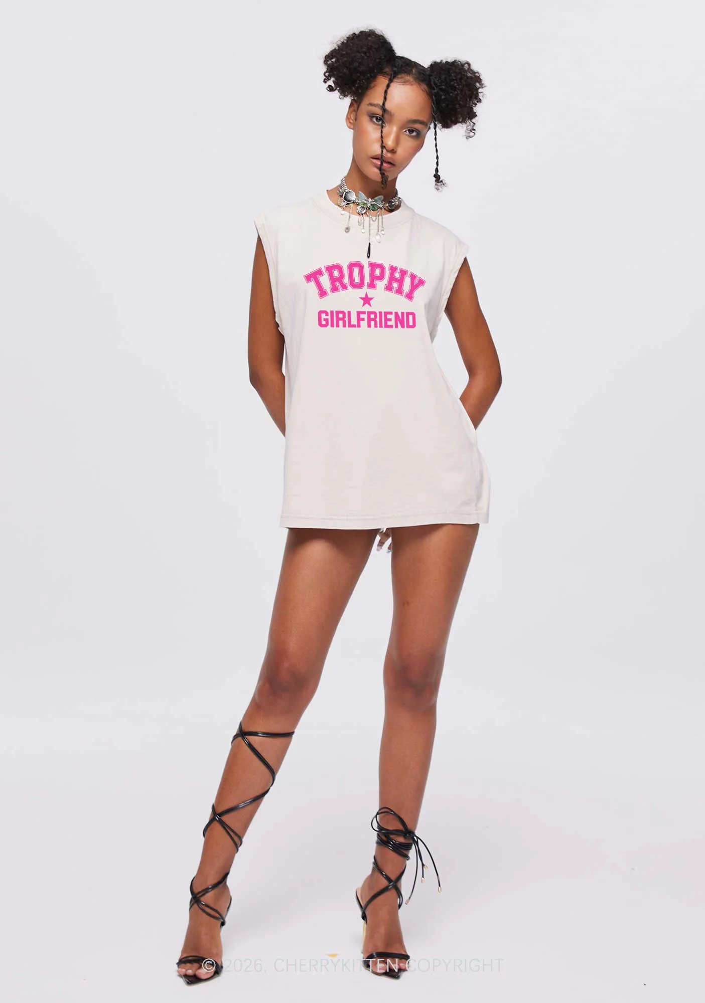 Trophy Girlfriend Y2K Washed Muscle Tank Cherrykitten - Image 2