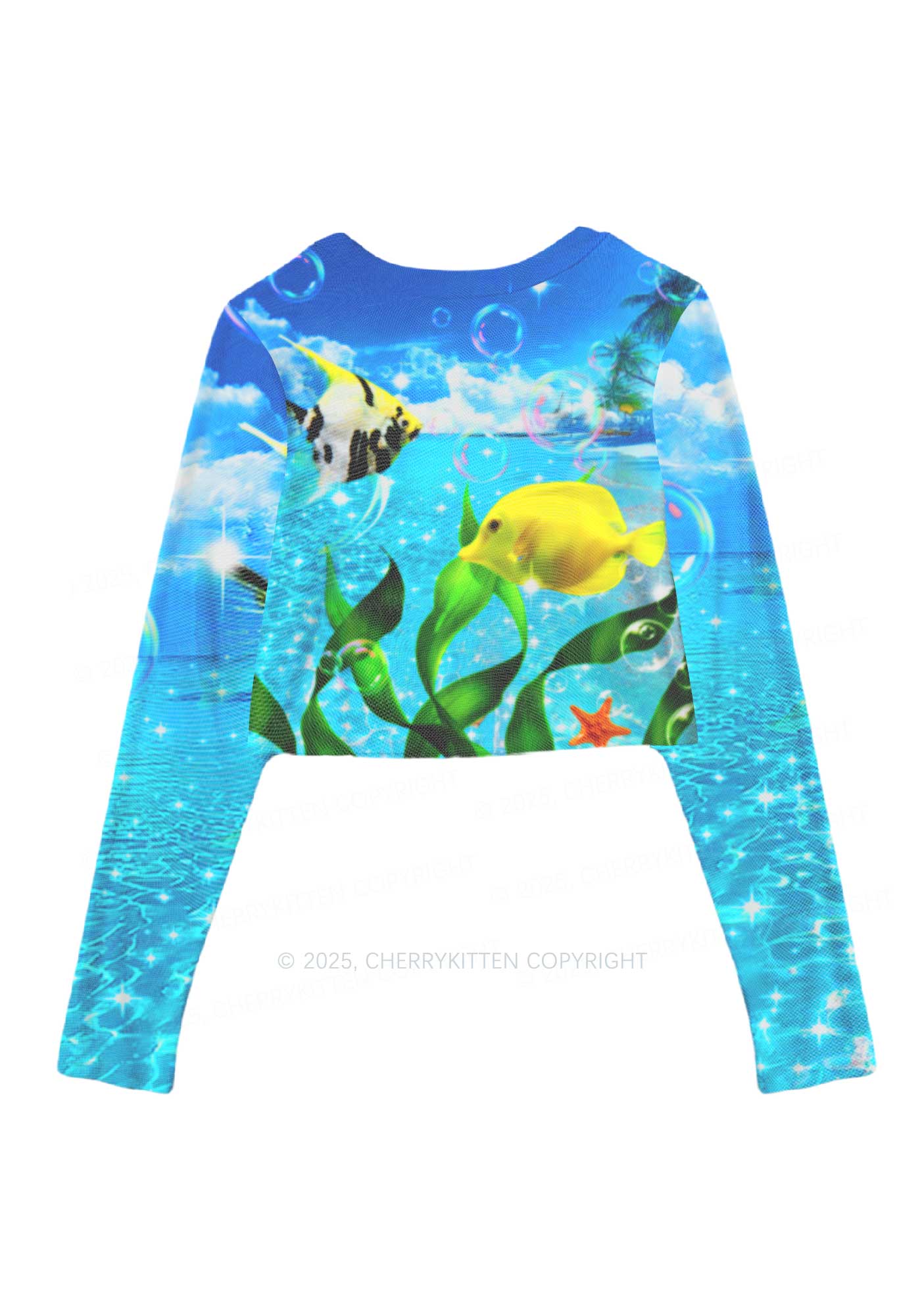 Tropical Fish Y2K Mesh Long Sleeve Crop Top Cherrykitten - Image 3