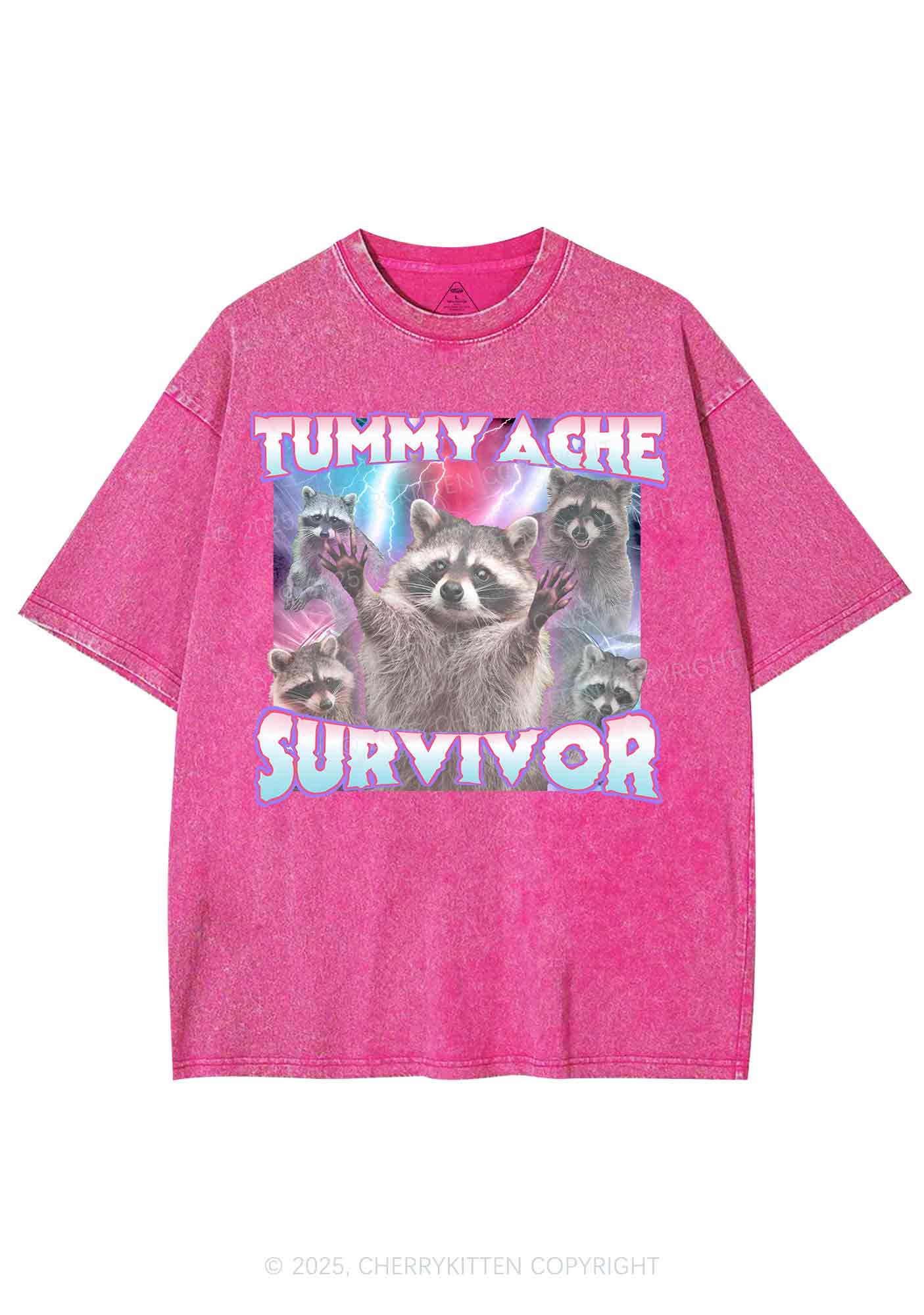 Tummy Ache Survivor Raccoon Y2K Shirts Washed Tee Cherrykitten - Image 4