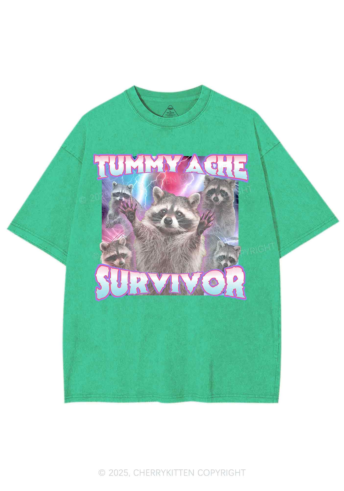 Tummy Ache Survivor Raccoon Y2K Shirts Washed Tee Cherrykitten - Image 8