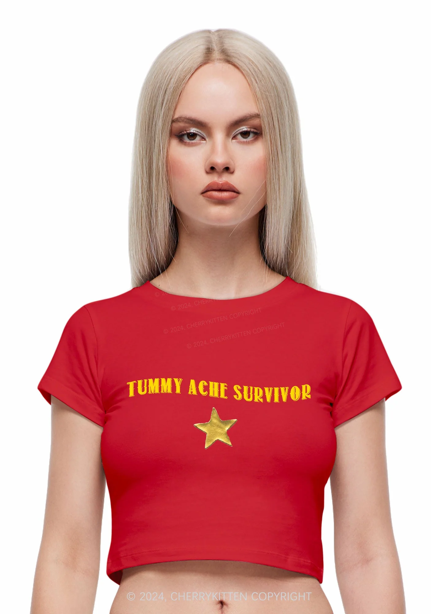 Tummy Ache Survivor Y2K Baby Tee Cherrykitten - Image 3