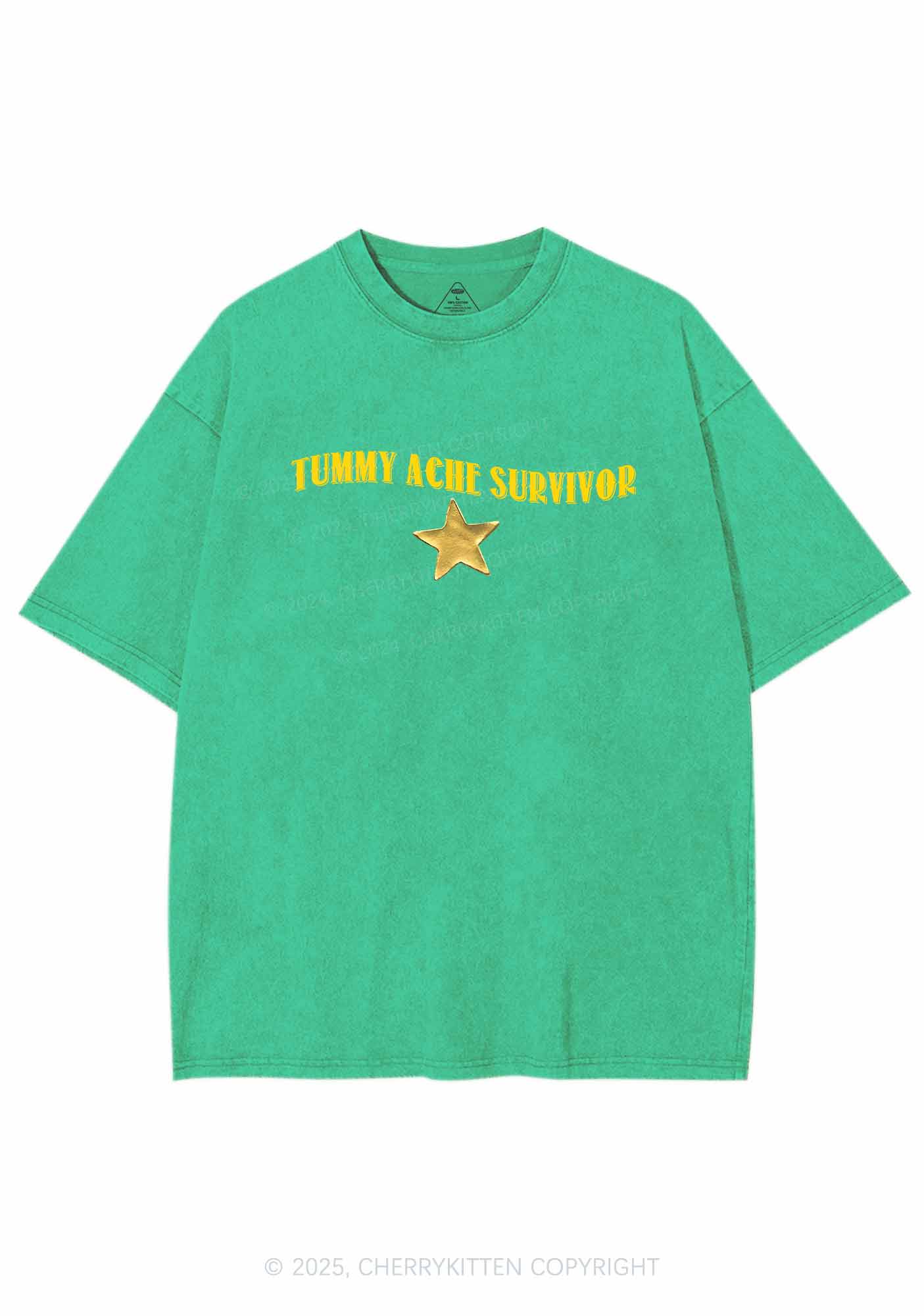 Tummy Ache Survivor Y2K Shirts Washed Tee Cherrykitten - Image 8