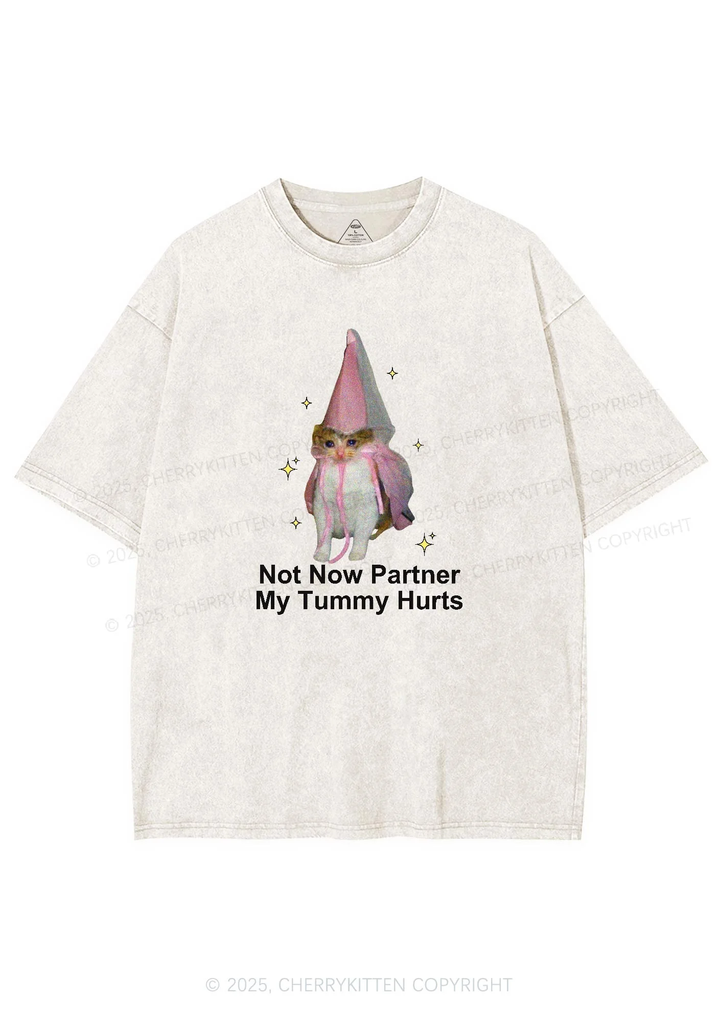 Tummy Hurts Cat Y2K Washed Tee Cherrykitten - Image 5
