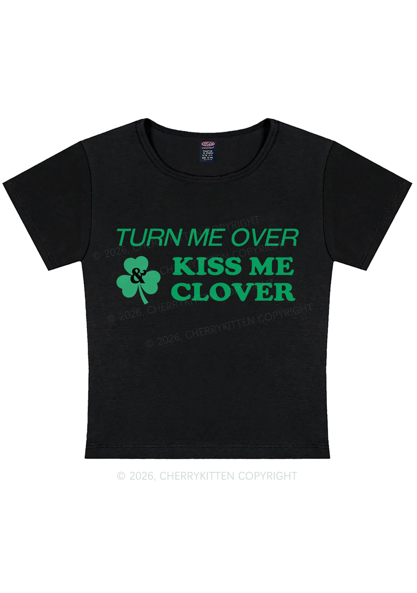 Turn Me Over Kiss Me Clover St Patricks Y2K Baby Tee Cherrykitten - Image 3