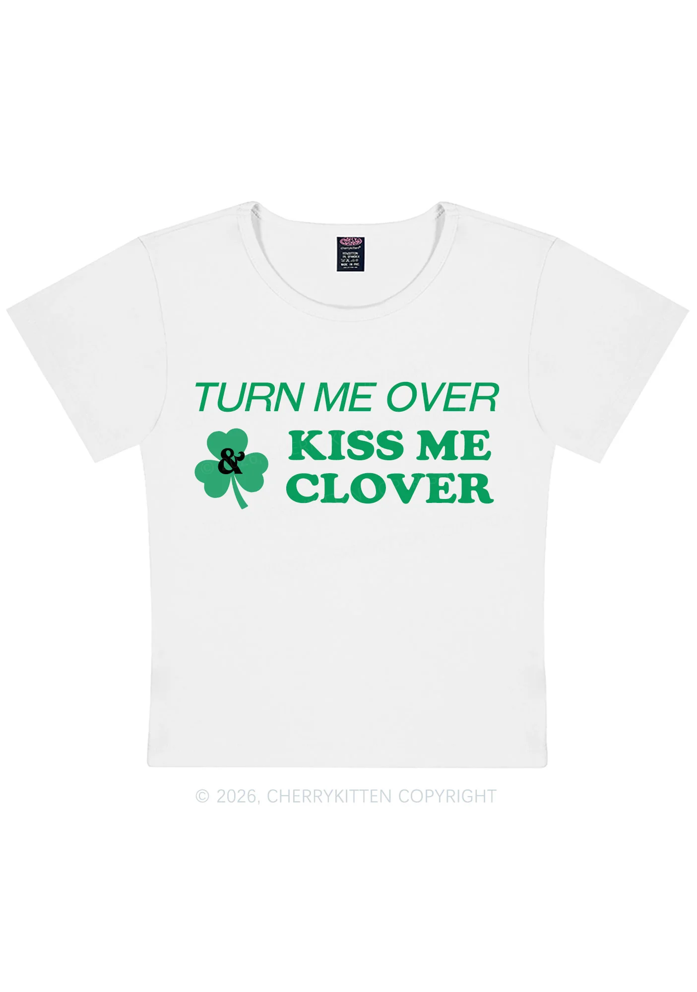 Turn Me Over Kiss Me Clover St Patricks Y2K Baby Tee Cherrykitten - Image 4