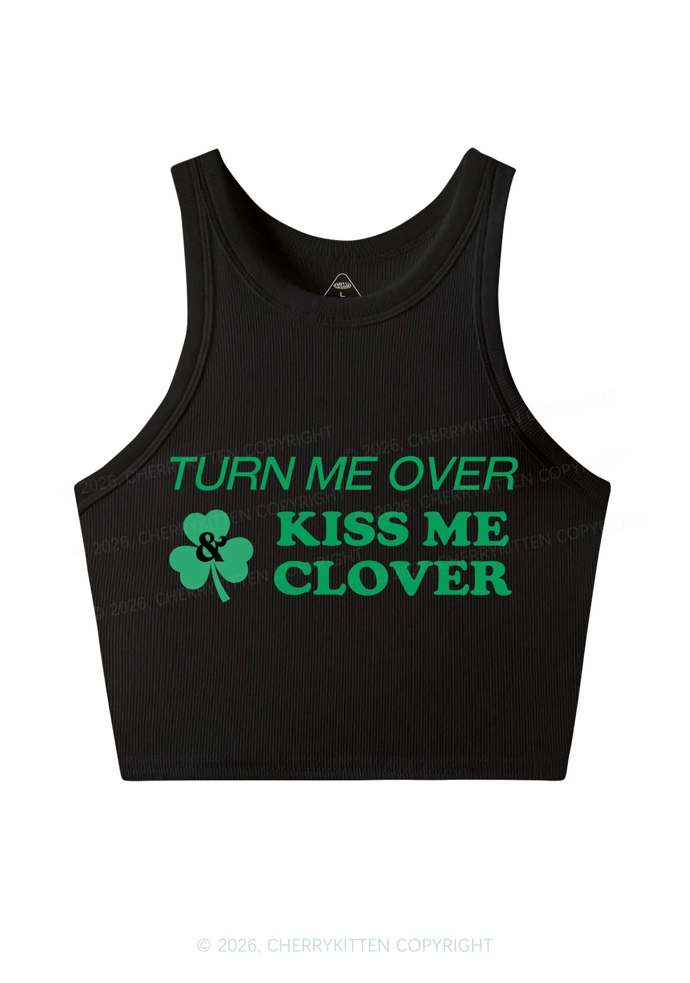 Turn Me Over Kiss Me Clover St Patricks Y2K Crop Tank Top Cherrykitten - Image 3