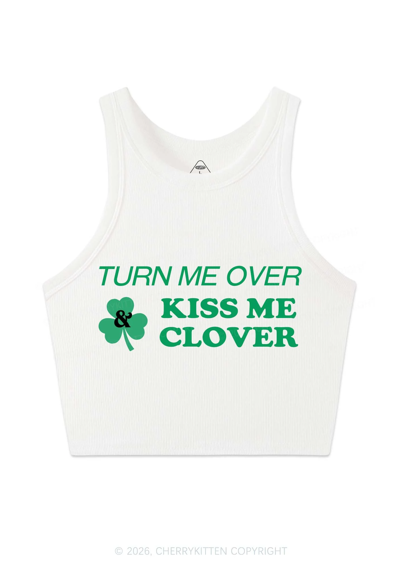 Turn Me Over Kiss Me Clover St Patricks Y2K Crop Tank Top Cherrykitten - Image 4