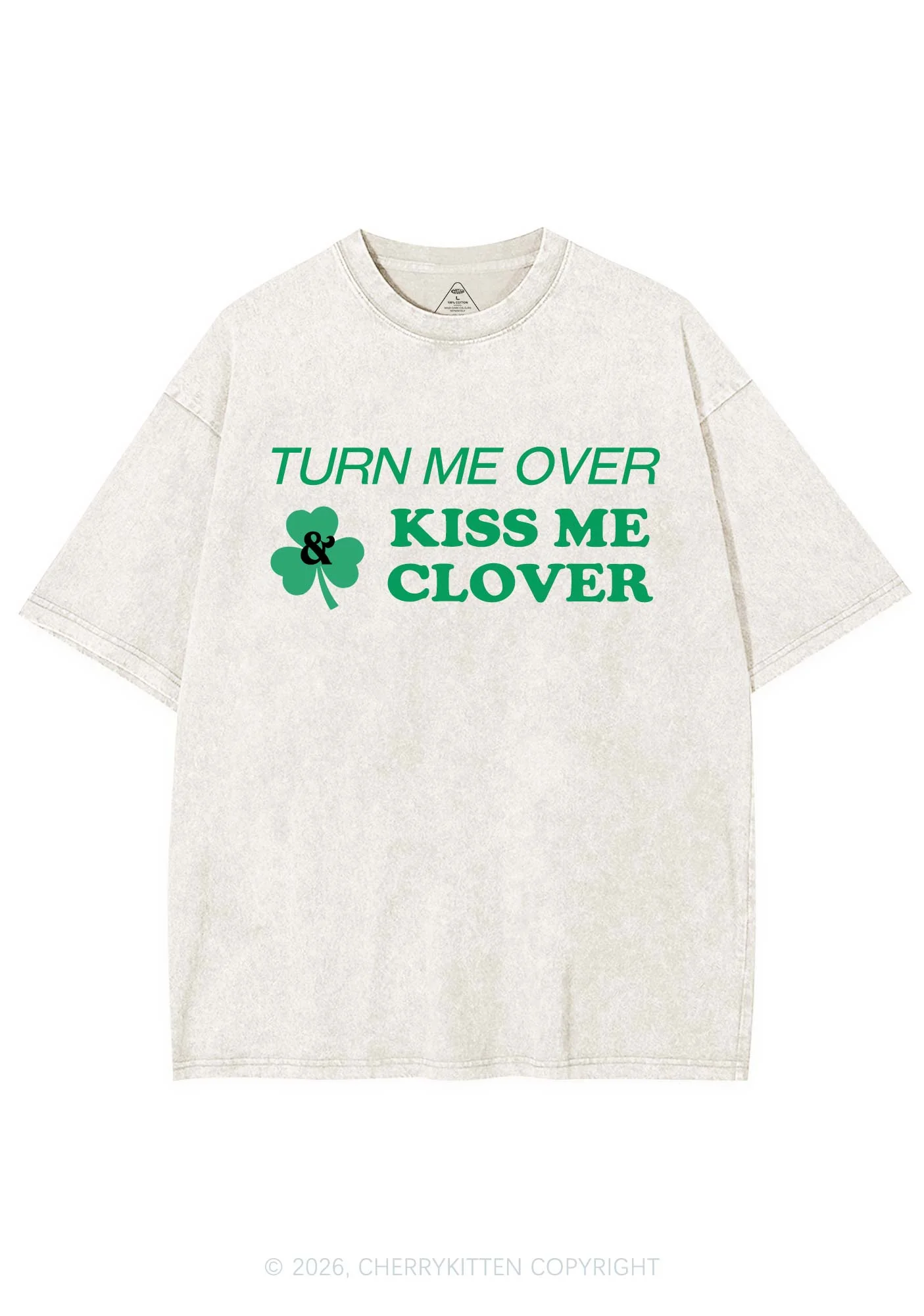 Turn Me Over Kiss Me Clover St Patricks Y2K Shirts Washed Tee Cherrykitten - Image 3