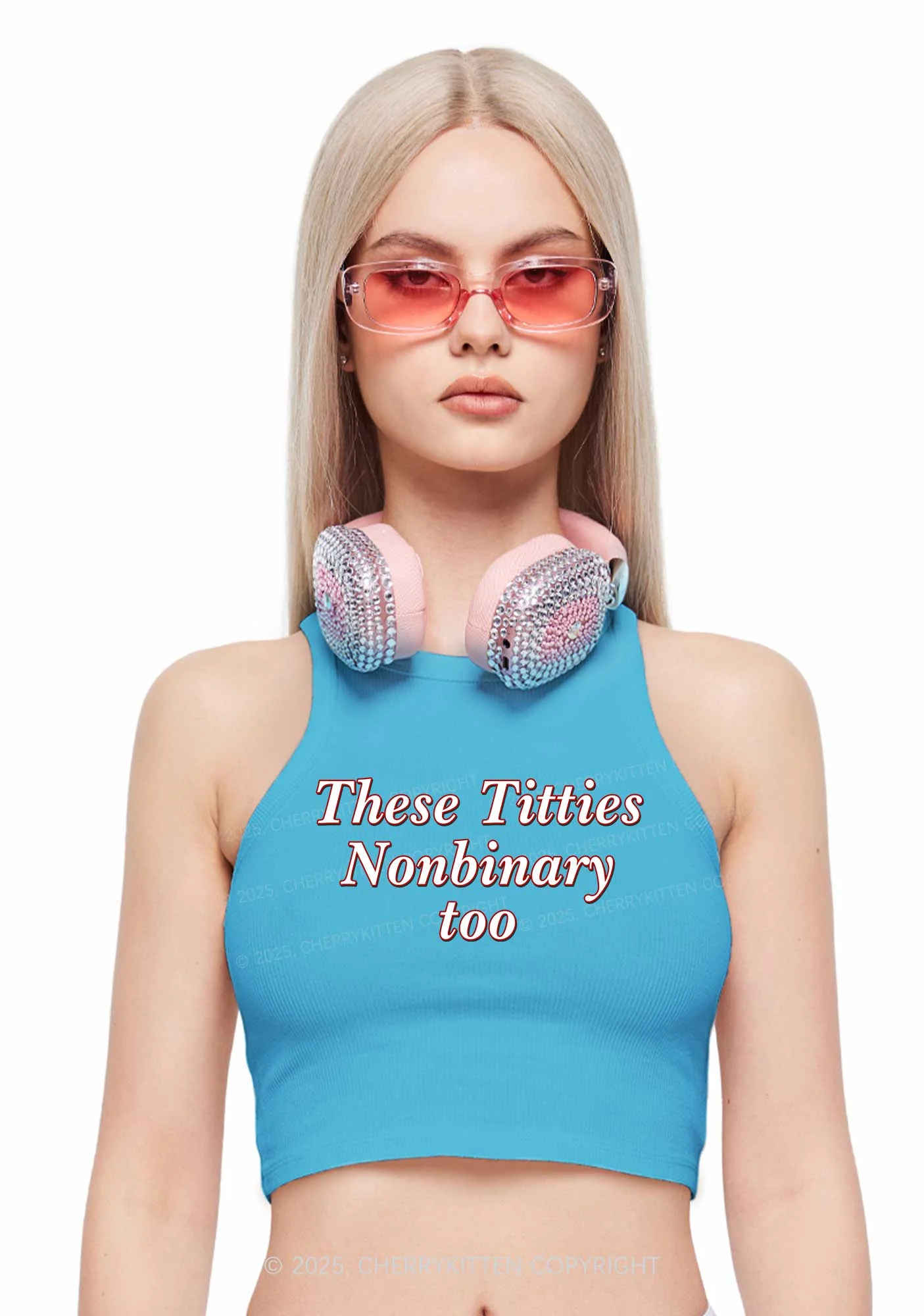 Txtties Nonbinary Too Pride Y2K Crop Tank Top Cherrykitten - Image 2
