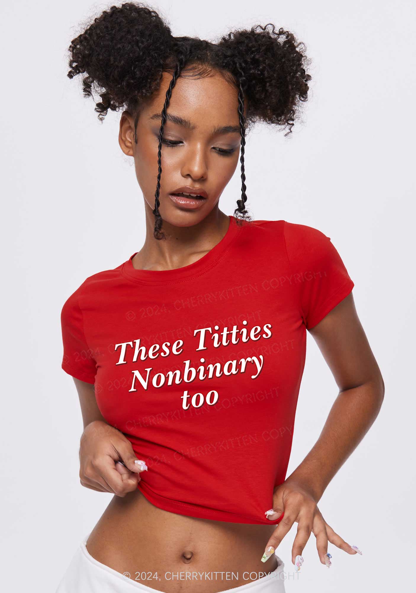 Txtties Nonbinary Too Y2K Baby Tee Cherrykitten - Image 2