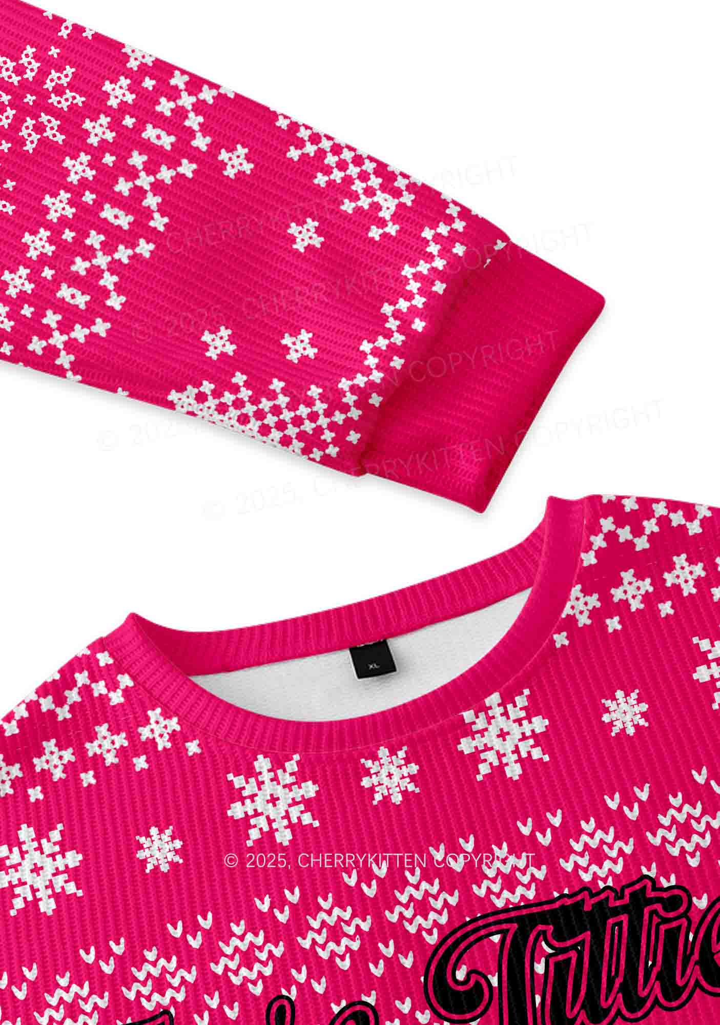 Txtties Nonbinary Too Y2K Christmas Knit Sweatshirt Cherrykitten - Image 3