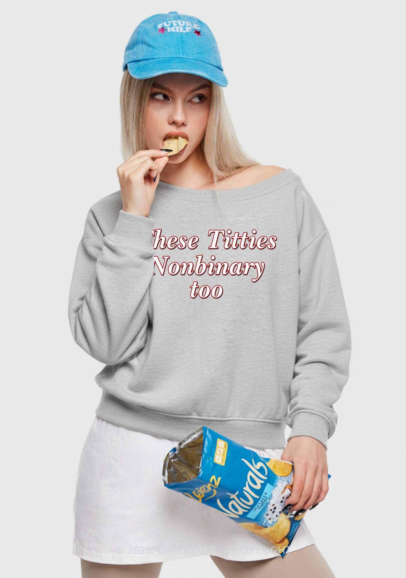 Txtties Nonbinary Too Y2K Off Shoulder Sweatshirts Cherrykitten - Image 2