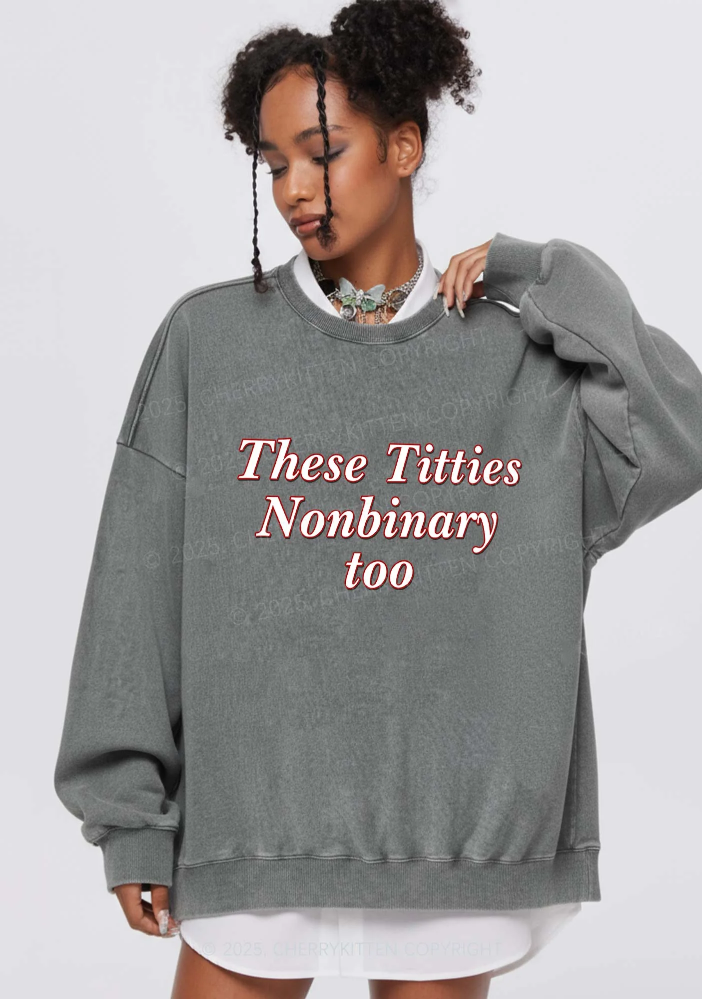Txtties Nonbinary Too Y2K Washed Sweatshirts Cherrykitten - Image 2