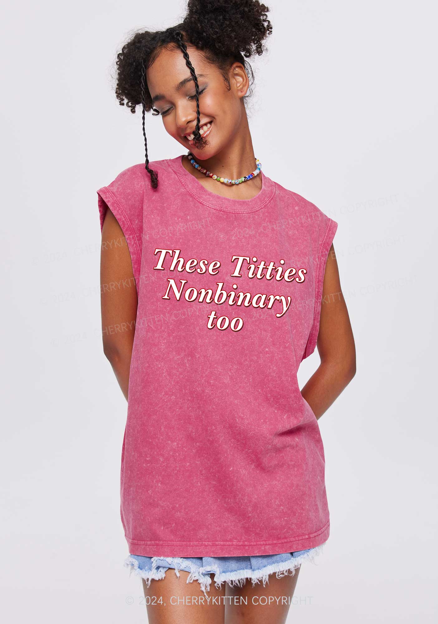 Txtties Nonbinary Too Y2K Washed Tank Cherrykitten - Image 2