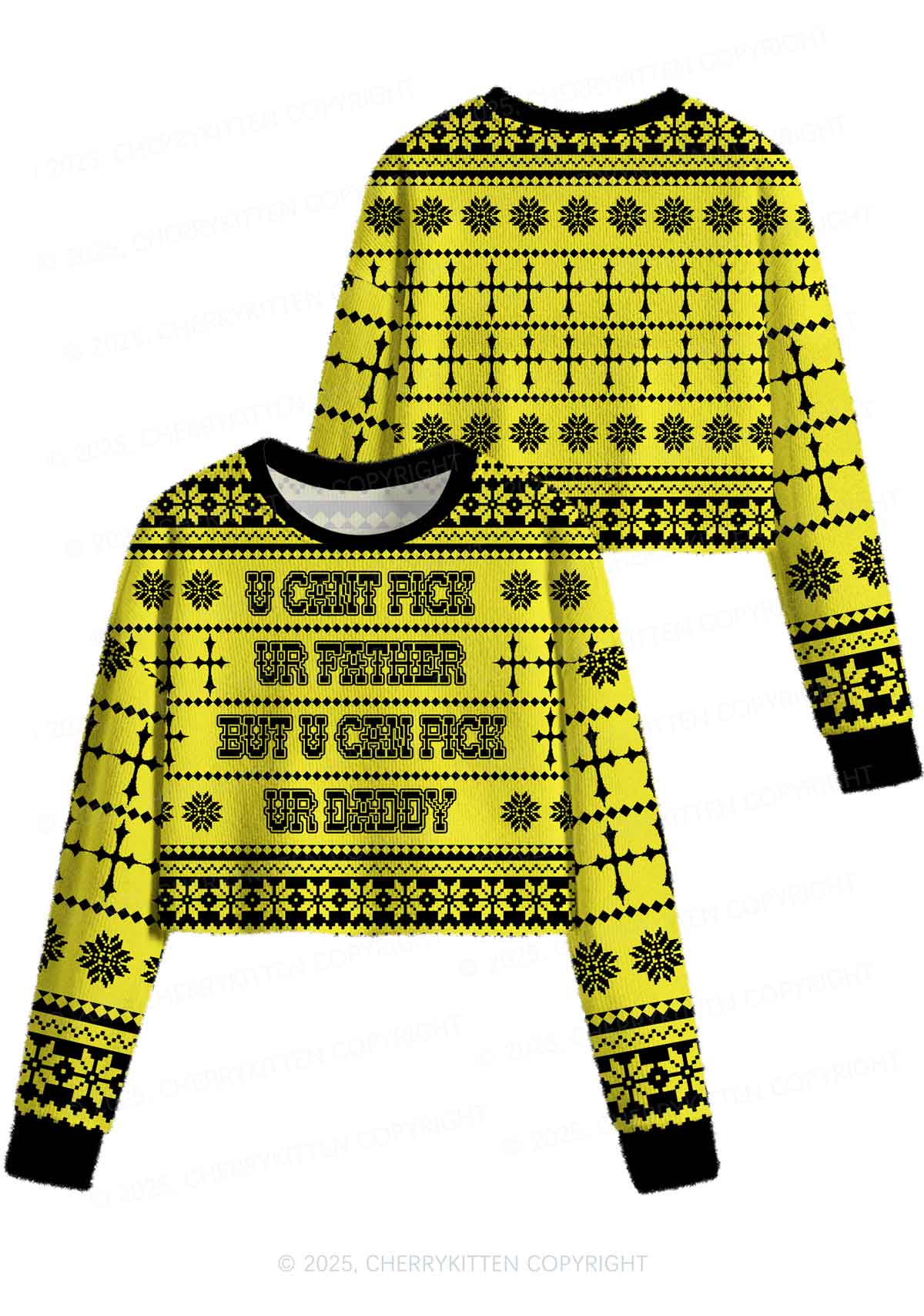 U Can Pick Ur Daddy Y2K Christmas Crop Knit Sweatshirt Cherrykitten - Image 3