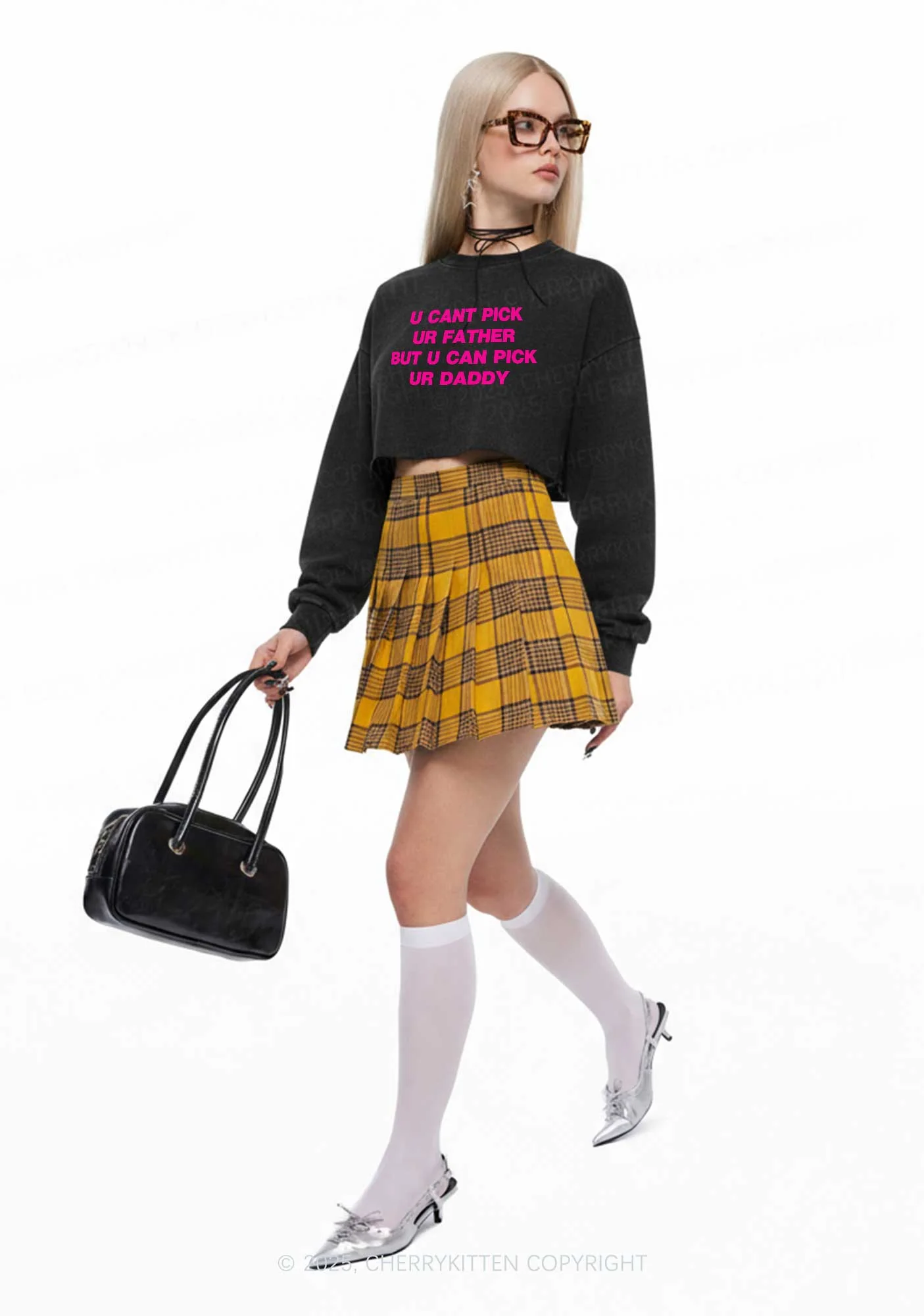 U Can Pick Ur Daddy Y2K Crop Washed Sweatshirts Cherrykitten - Image 2
