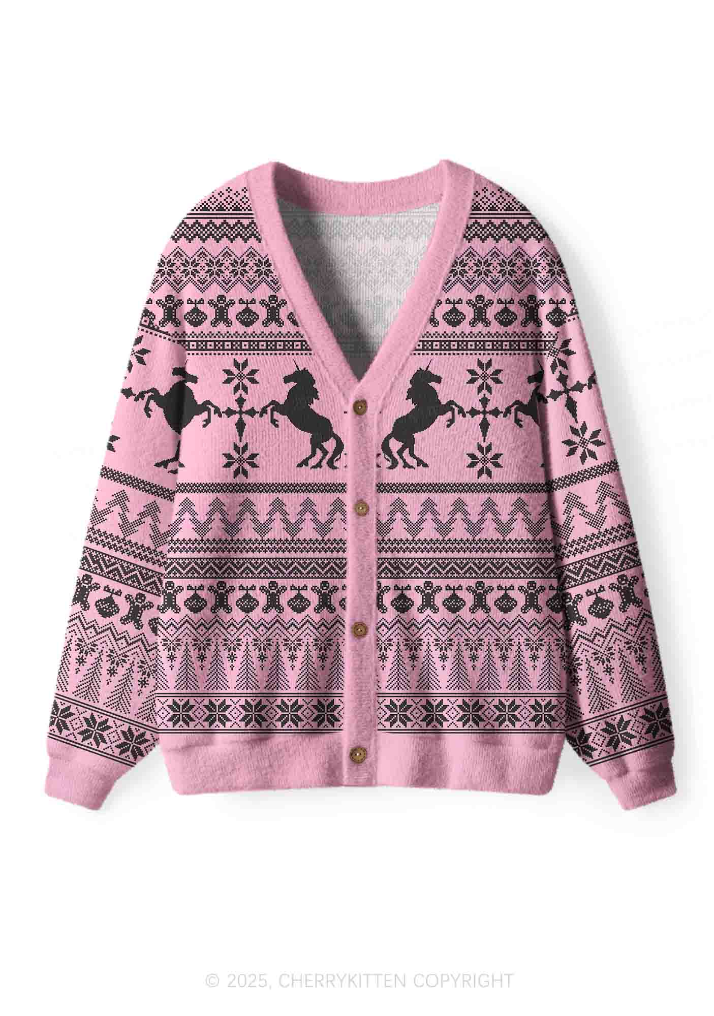 Unicorn Alpha Male Y2K Christmas Cardigan Knit Sweatshirt Cherrykitten - Image 2