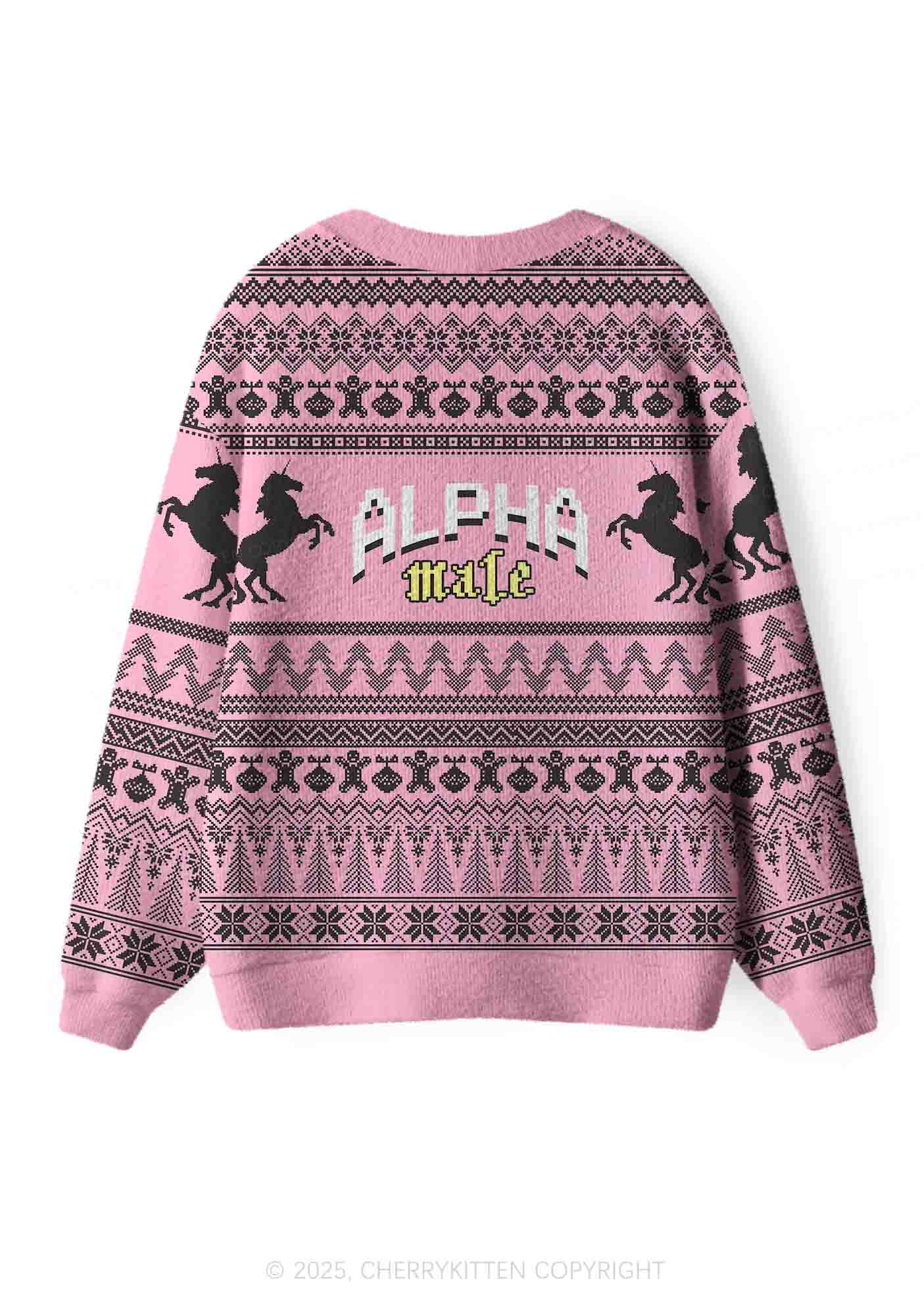 Unicorn Alpha Male Y2K Christmas Cardigan Knit Sweatshirt Cherrykitten - Image 3