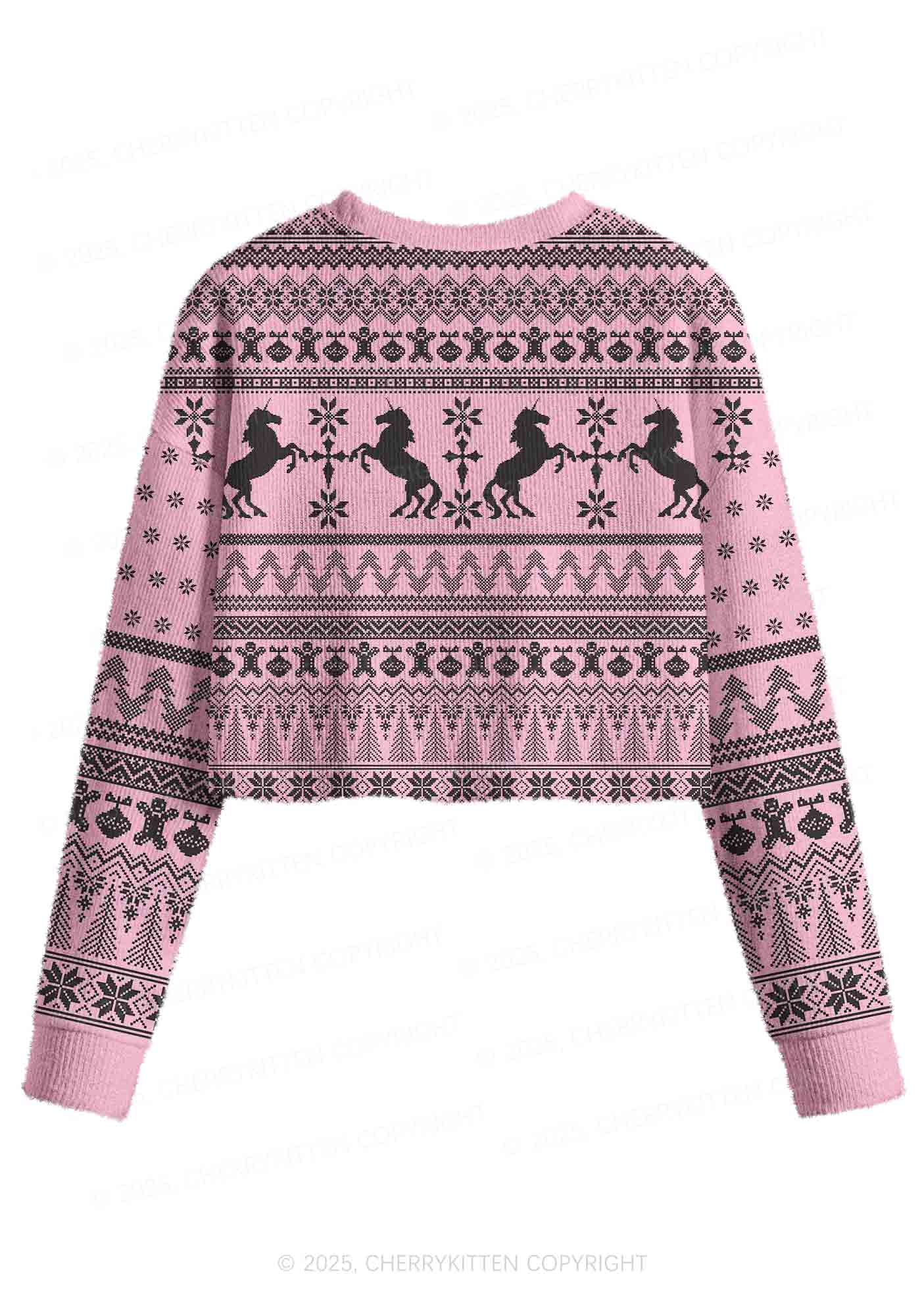 Unicorn Alpha Male Y2K Christmas Crop Knit Sweatshirt Cherrykitten - Image 2