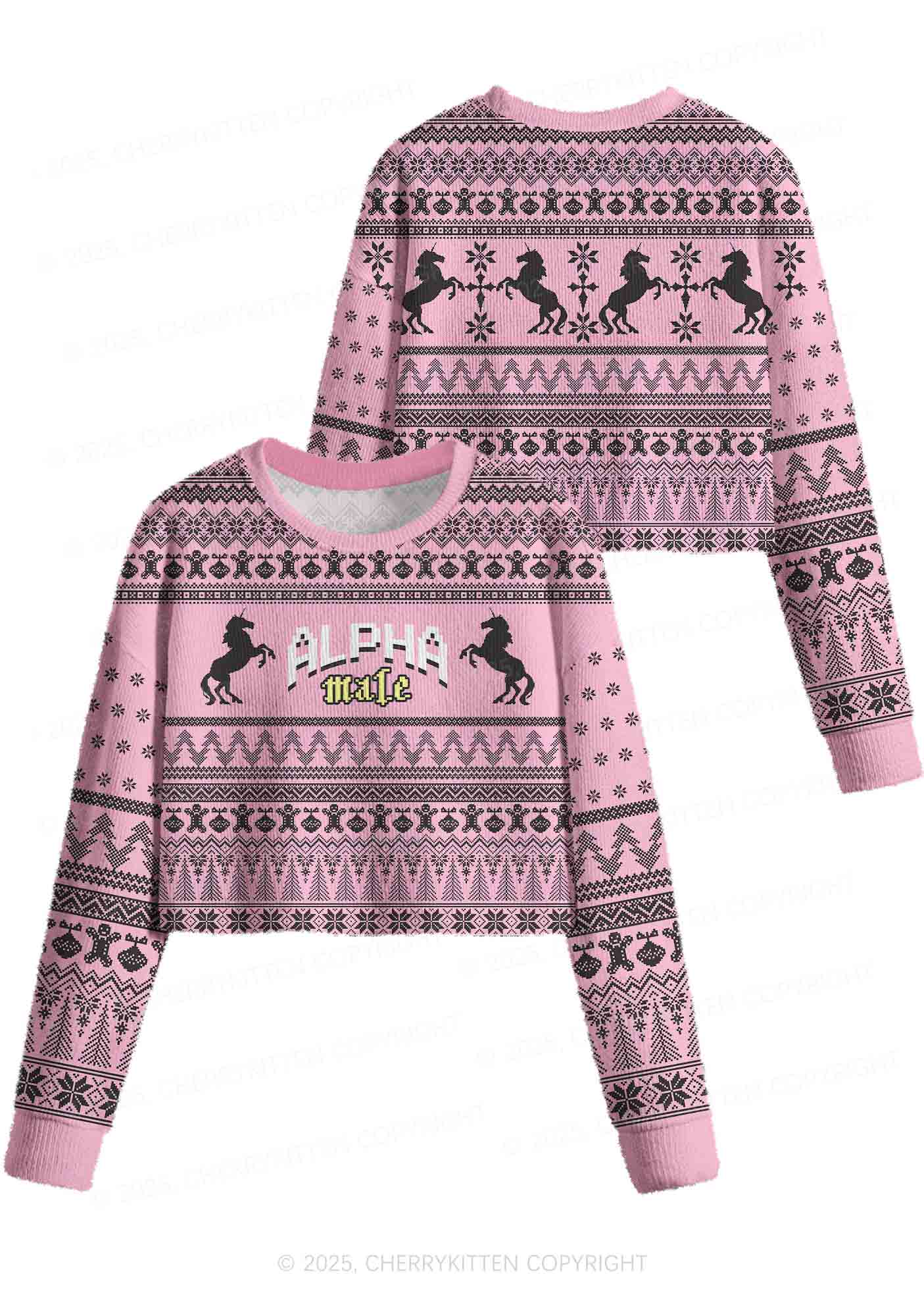 Unicorn Alpha Male Y2K Christmas Crop Knit Sweatshirt Cherrykitten - Image 3