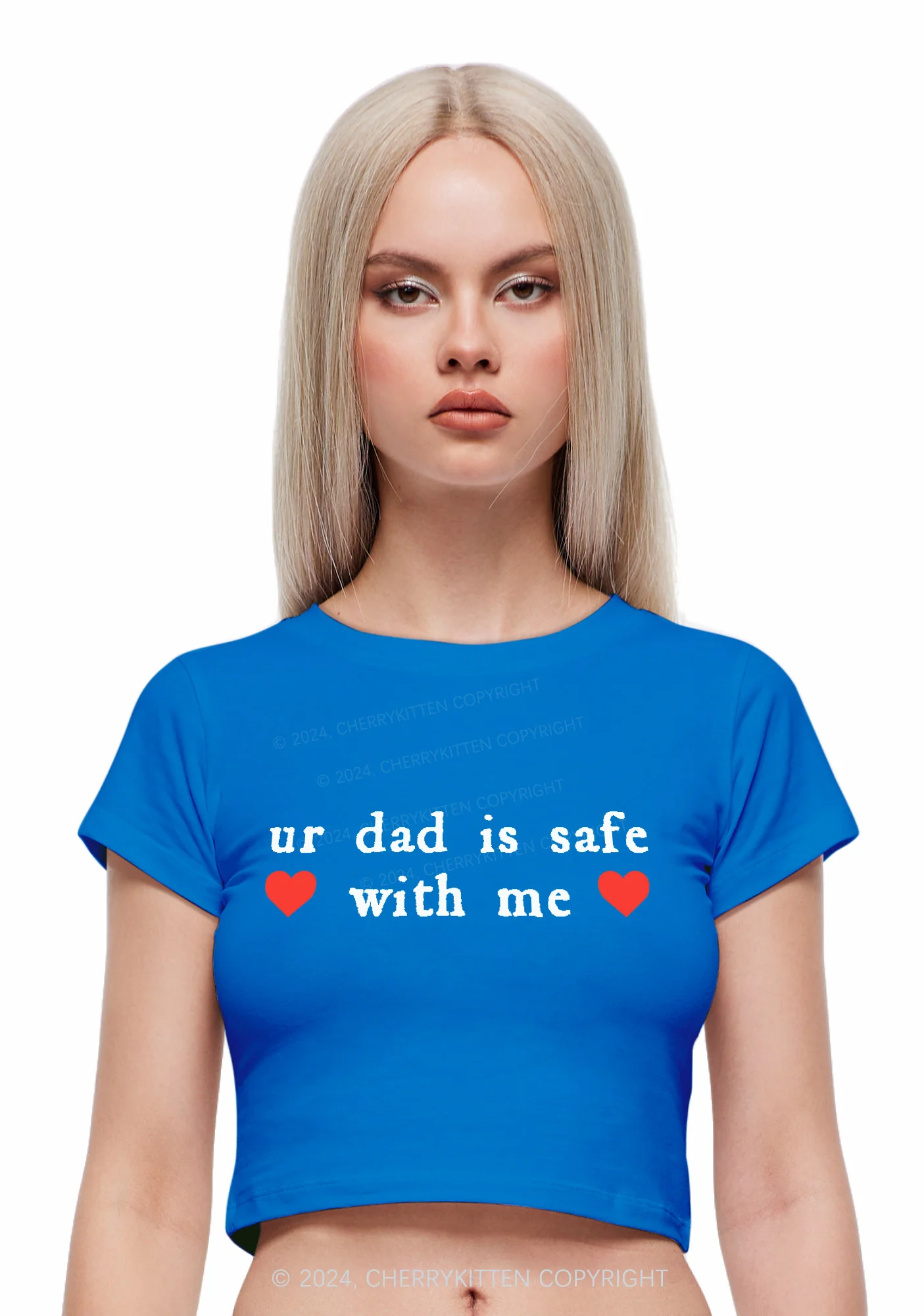 Ur Dad Is Safe With Me Y2K Baby Tee Cherrykitten - Image 2