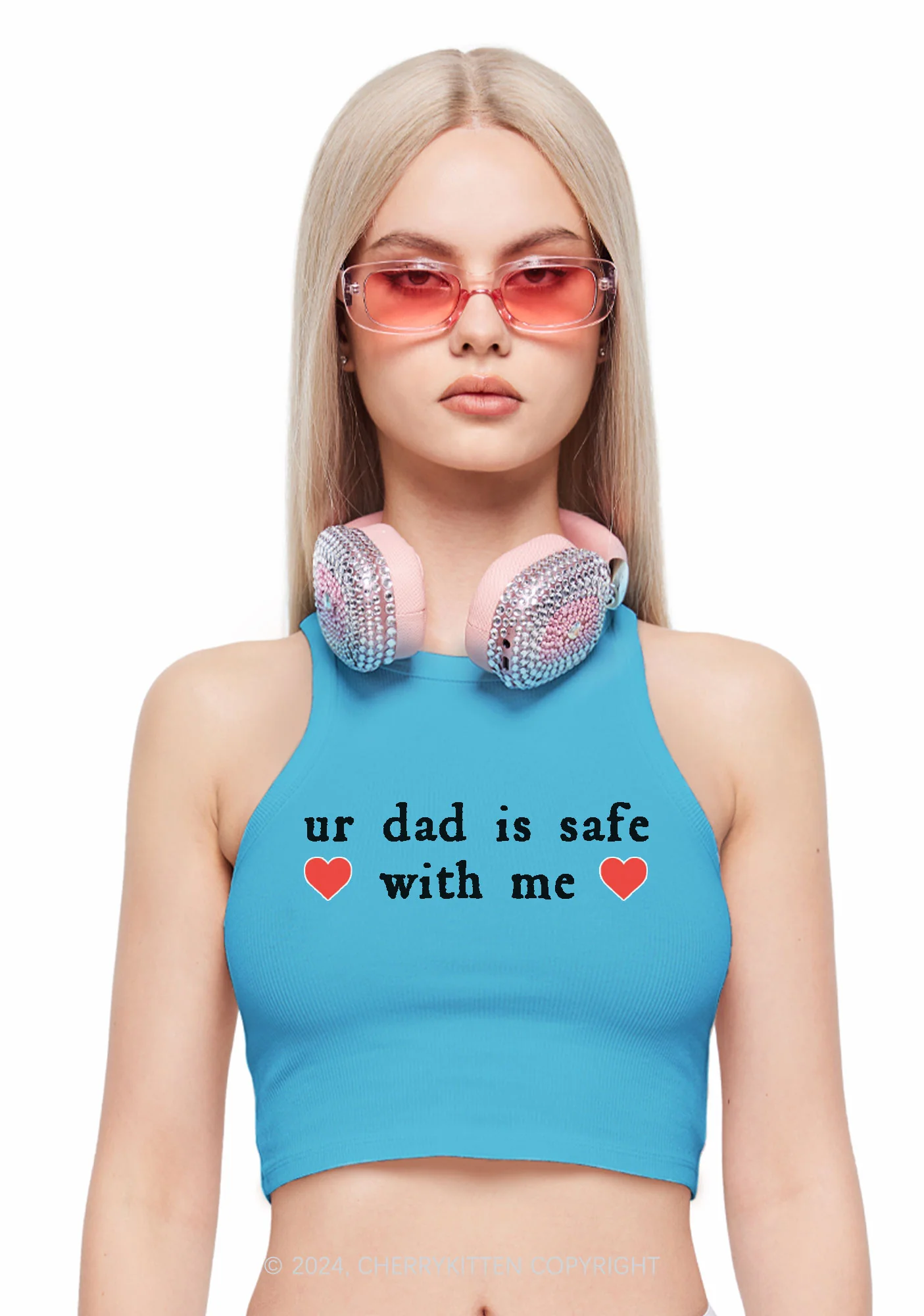 Ur Dad Is Safe With Me Y2K Crop Tank Top Cherrykitten - Image 2