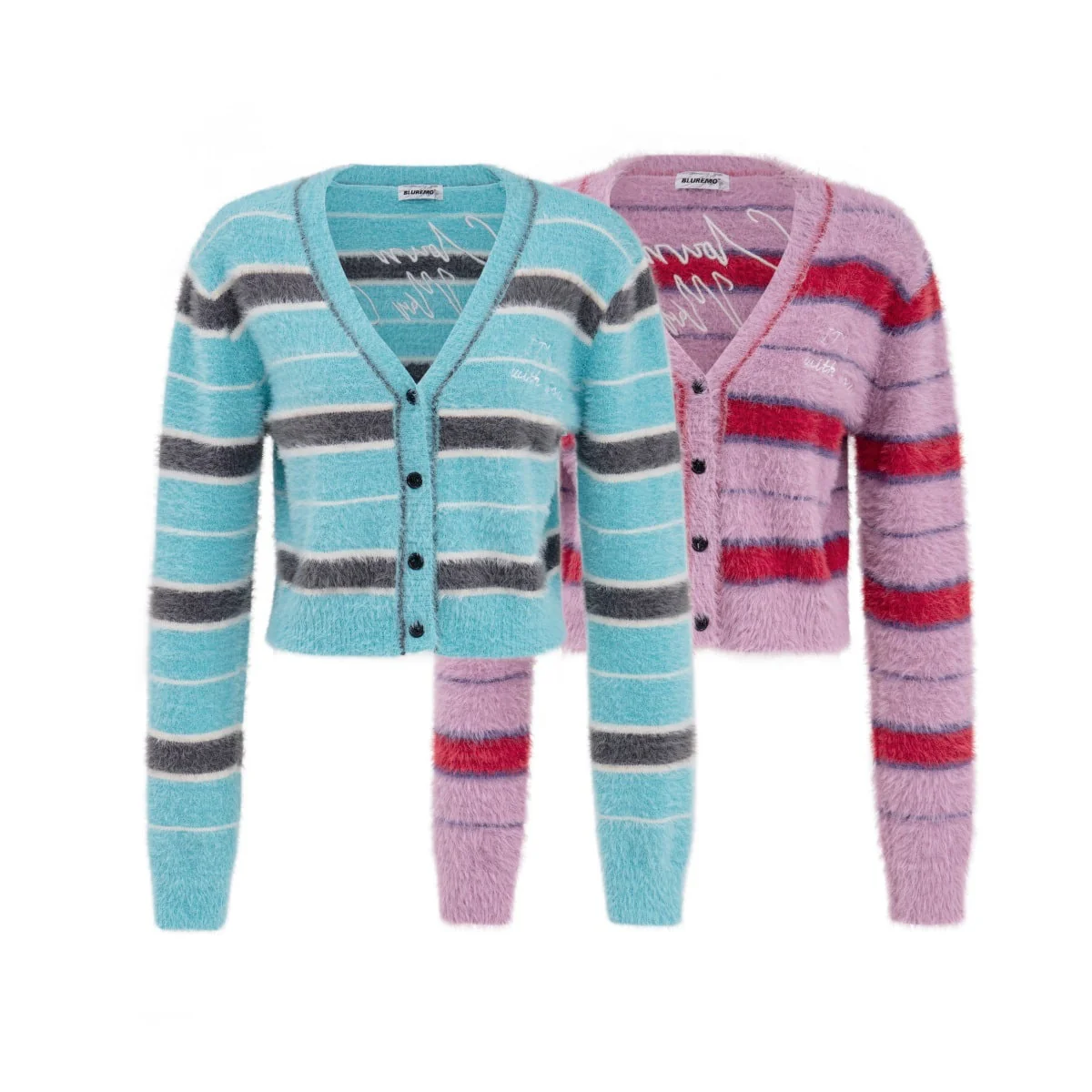 V Neck Color Block Embroidered Cardigan Sweater Top Cherrykitten - Image 2