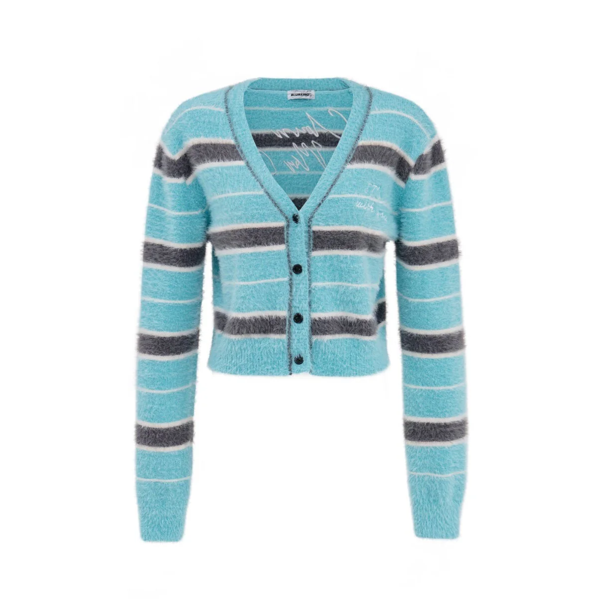 V Neck Color Block Embroidered Cardigan Sweater Top Cherrykitten - Image 3