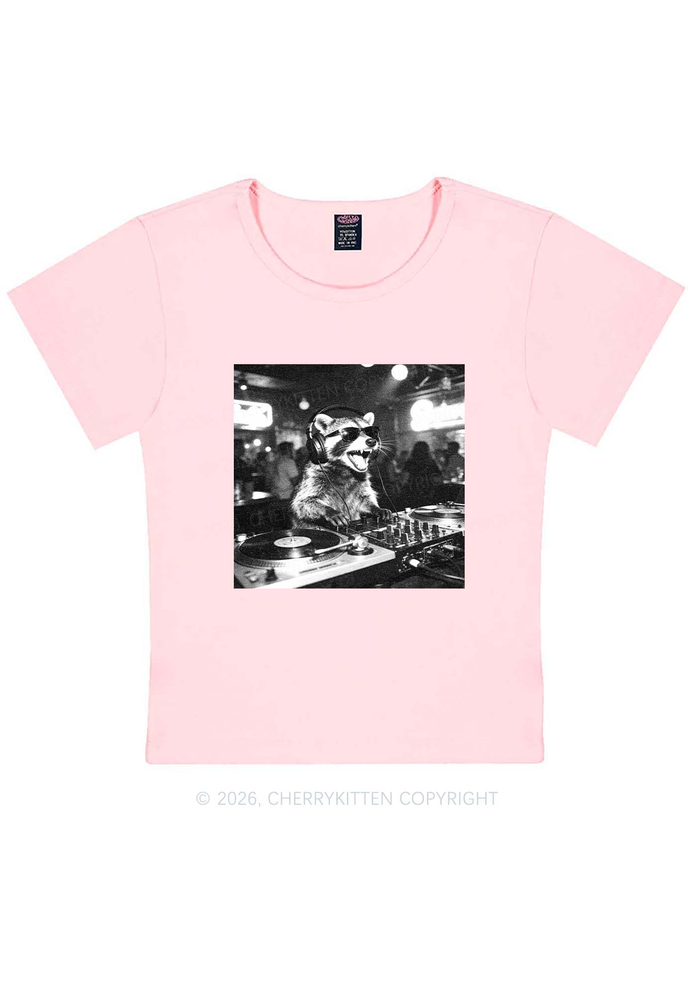 Vintage DJ Raccoon Y2K Baby Tee Cherrykitten - Image 10