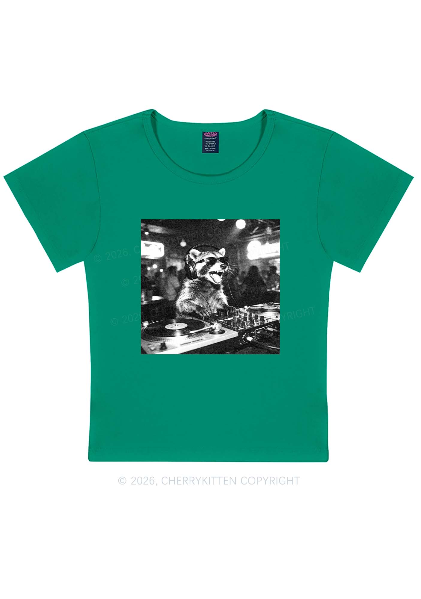 Vintage DJ Raccoon Y2K Baby Tee Cherrykitten - Image 12
