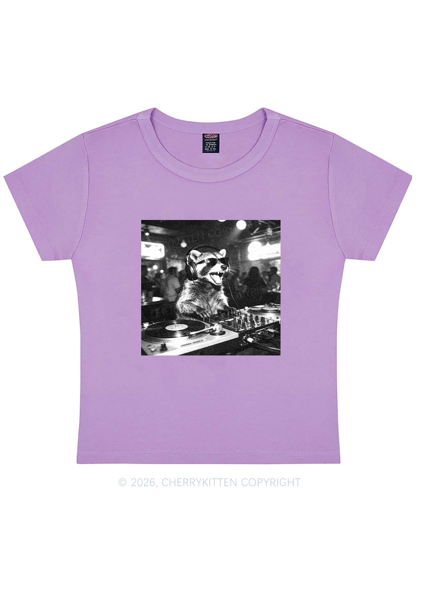 Vintage DJ Raccoon Y2K Baby Tee Cherrykitten - Image 4