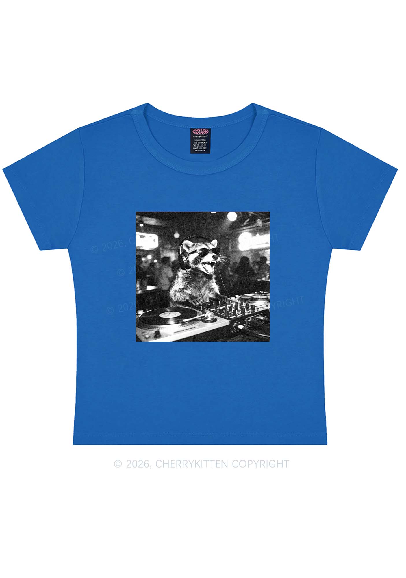 Vintage DJ Raccoon Y2K Baby Tee Cherrykitten - Image 7
