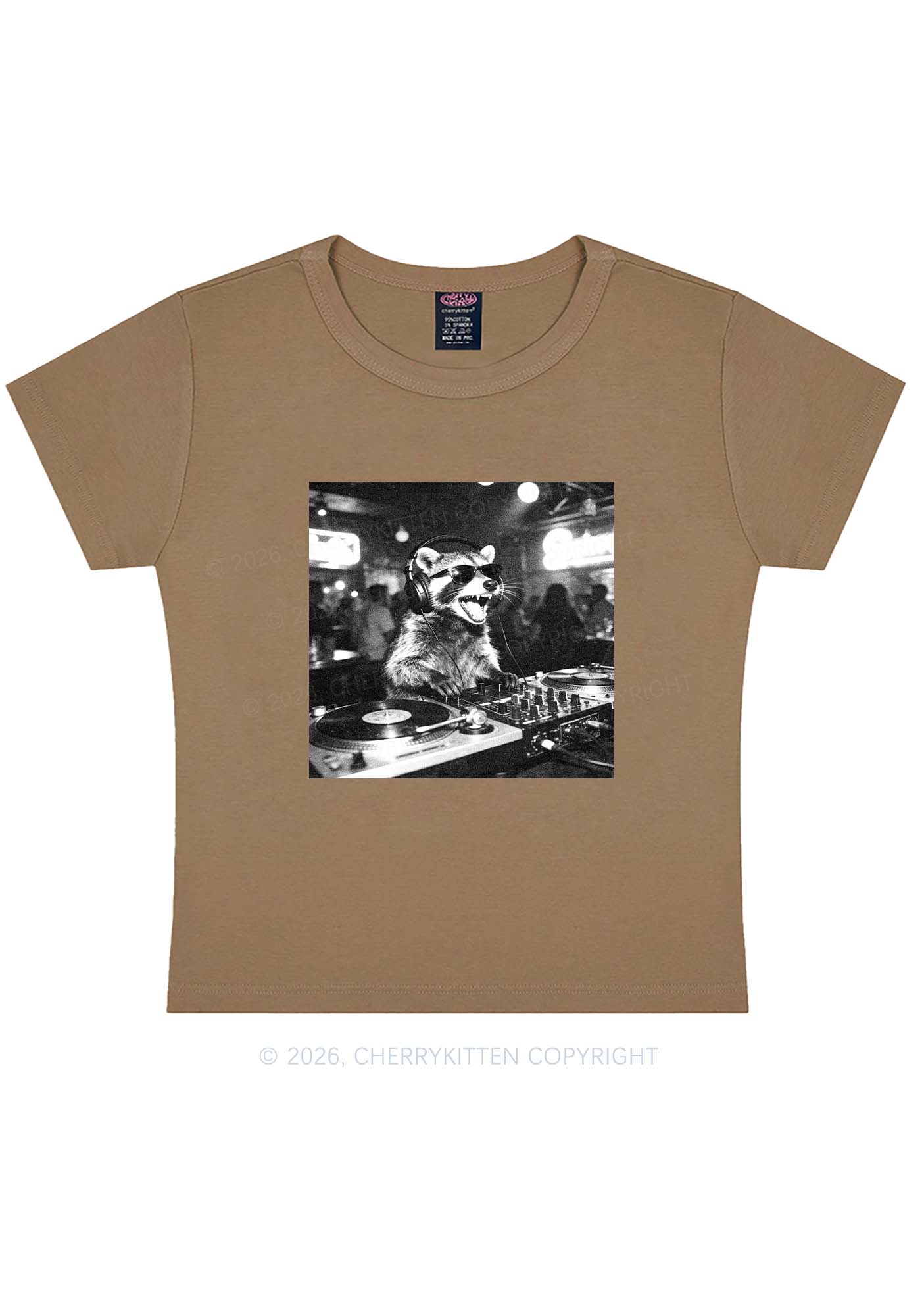 Vintage DJ Raccoon Y2K Baby Tee Cherrykitten - Image 8