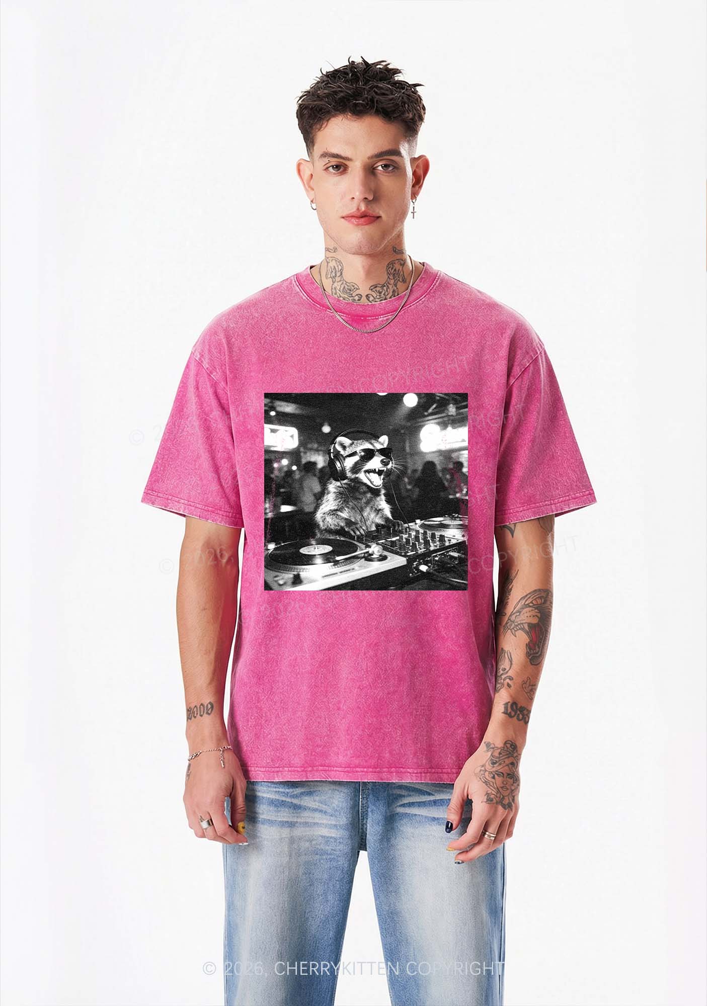 Vintage DJ Raccoon Y2K Shirts Washed Tee Cherrykitten - Image 2