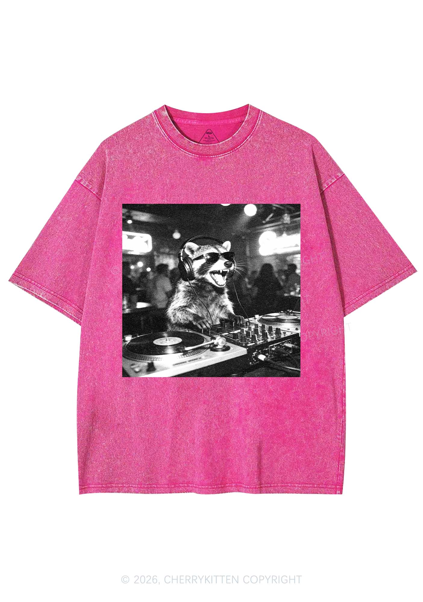 Vintage DJ Raccoon Y2K Shirts Washed Tee Cherrykitten - Image 4