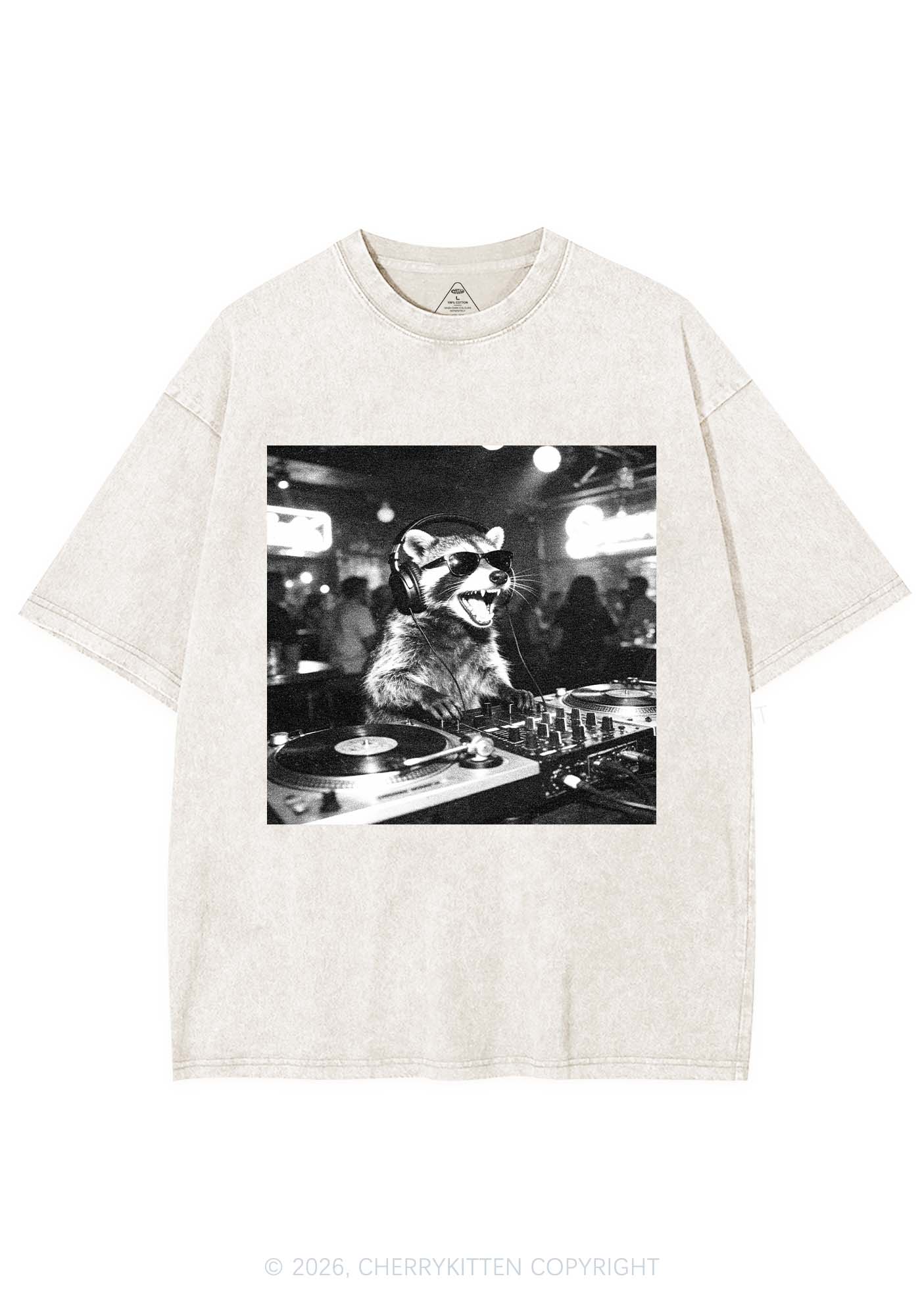 Vintage DJ Raccoon Y2K Shirts Washed Tee Cherrykitten - Image 6