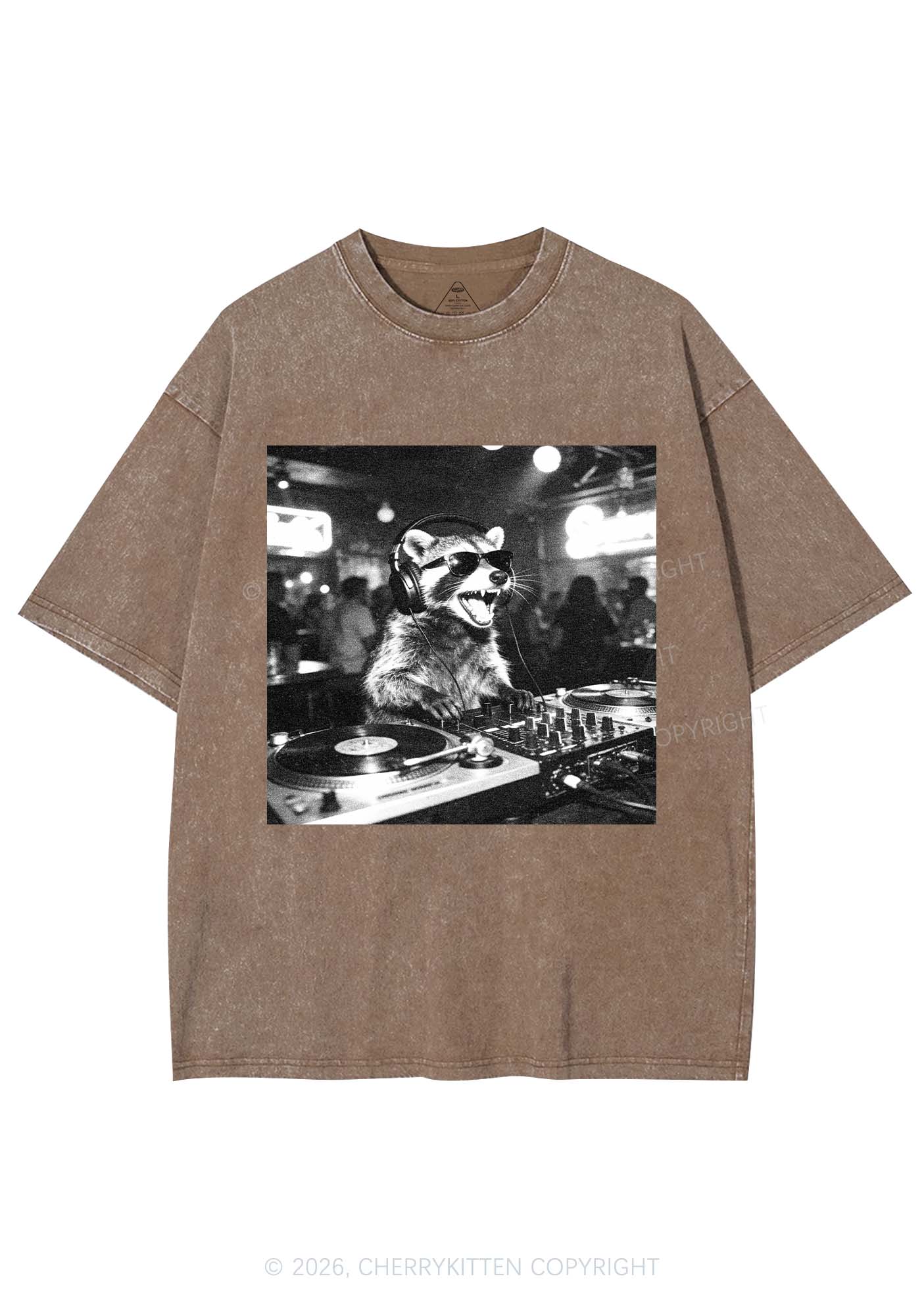 Vintage DJ Raccoon Y2K Shirts Washed Tee Cherrykitten - Image 7