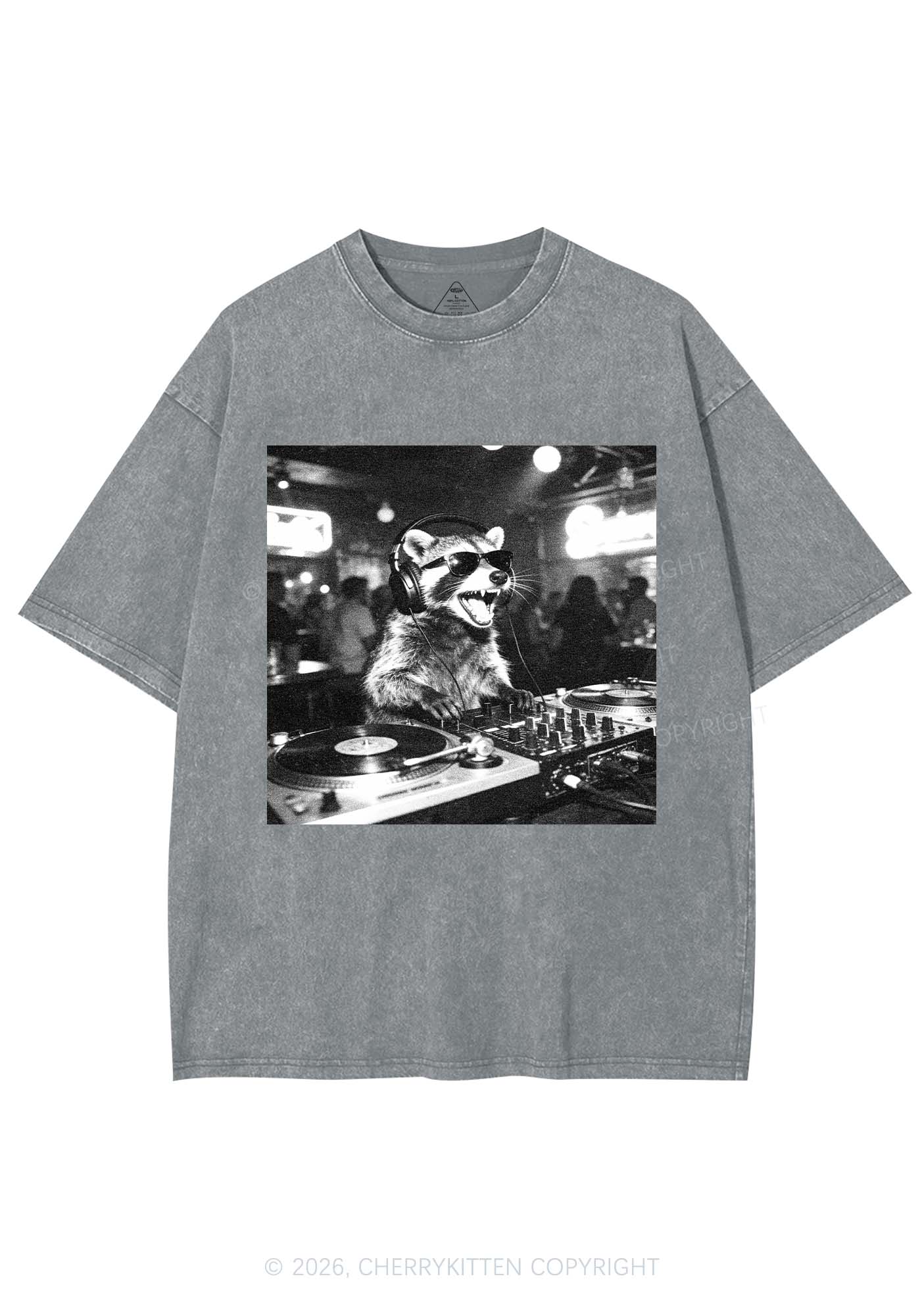 Vintage DJ Raccoon Y2K Shirts Washed Tee Cherrykitten - Image 8