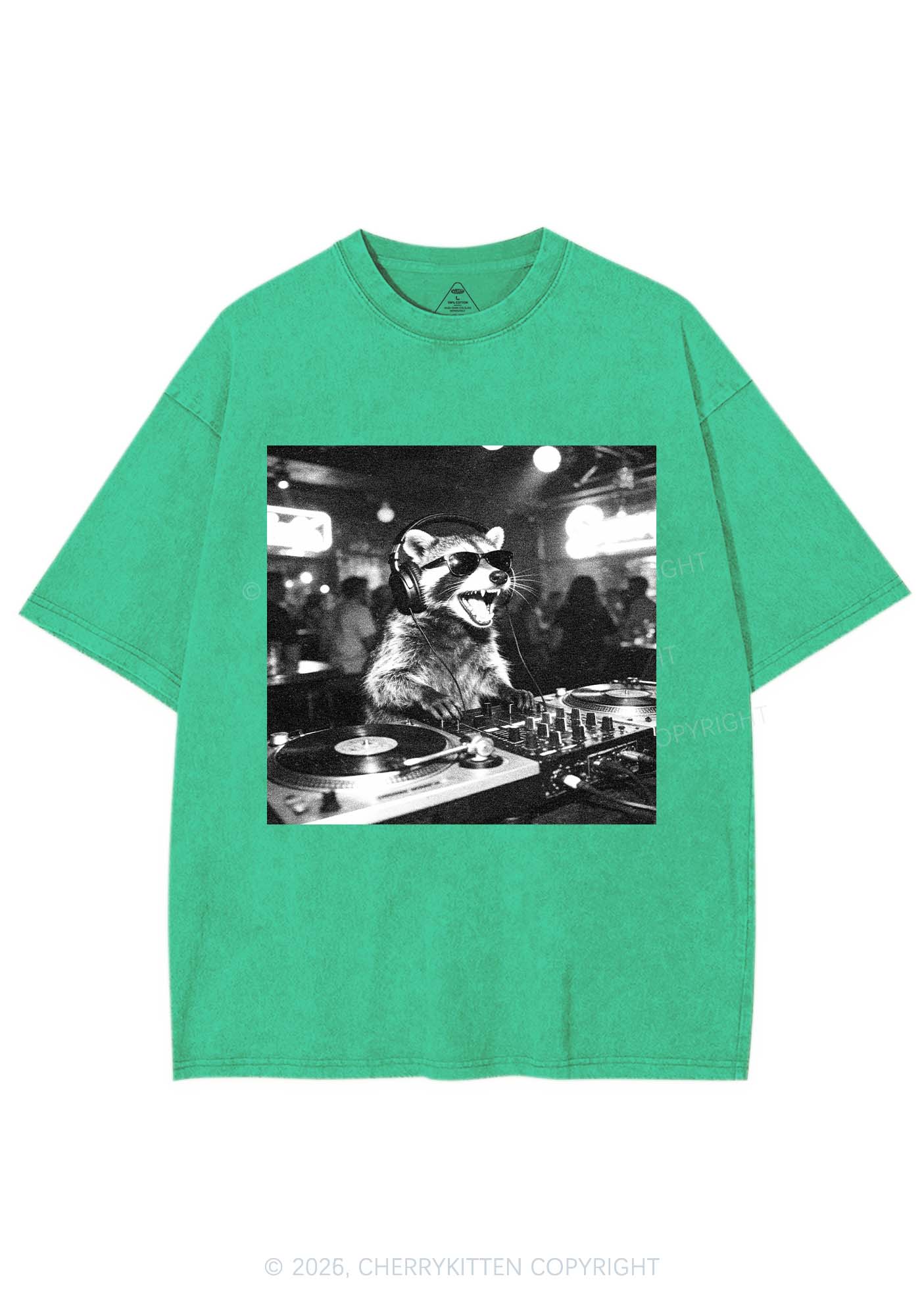 Vintage DJ Raccoon Y2K Shirts Washed Tee Cherrykitten - Image 9