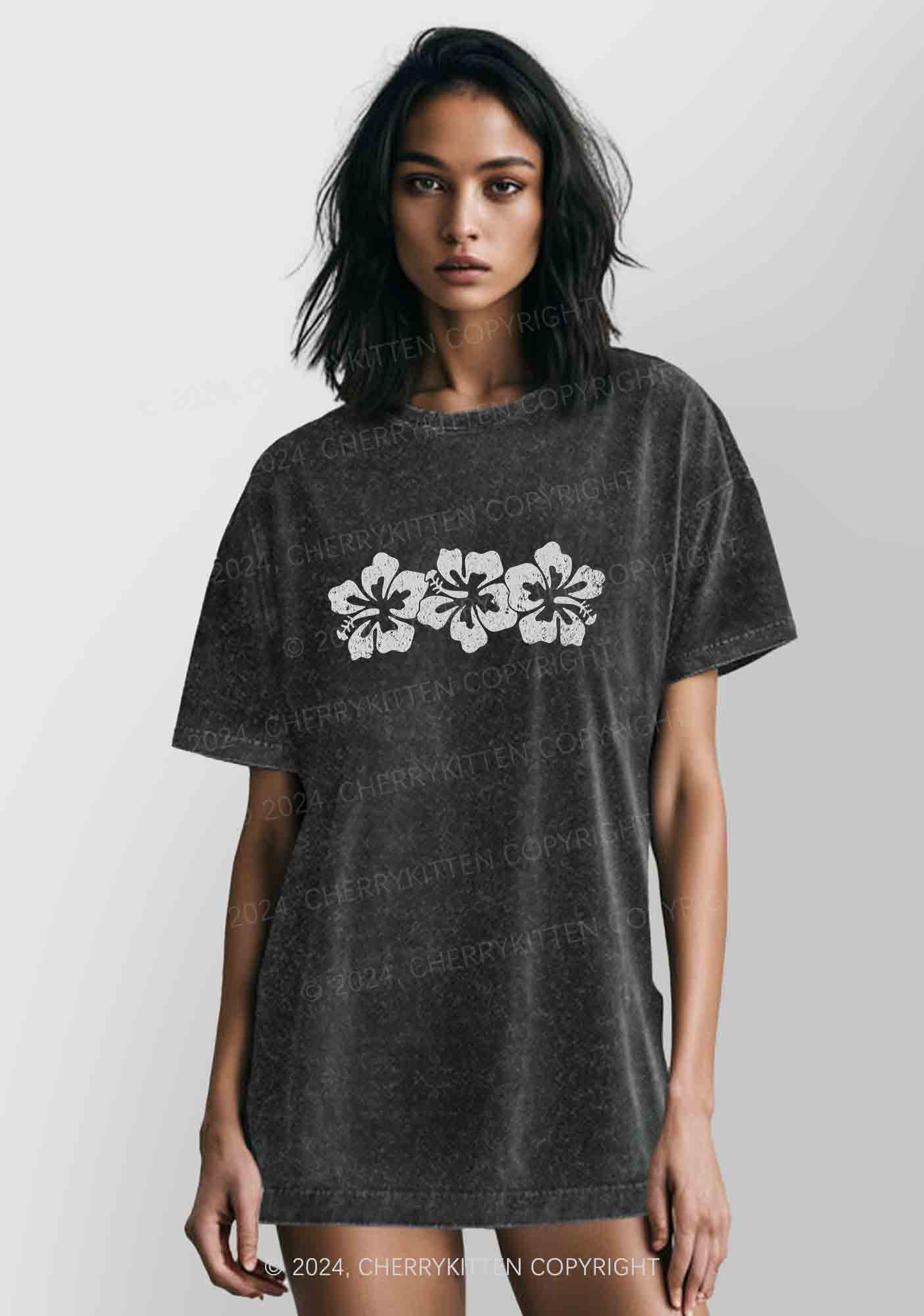 Vintage Hibiscus Flower Y2K Washed Tee Cherrykitten - Image 2