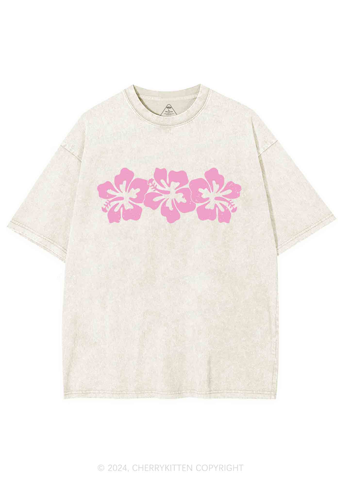 Vintage Hibiscus Flower Y2K Washed Tee Cherrykitten - Image 4