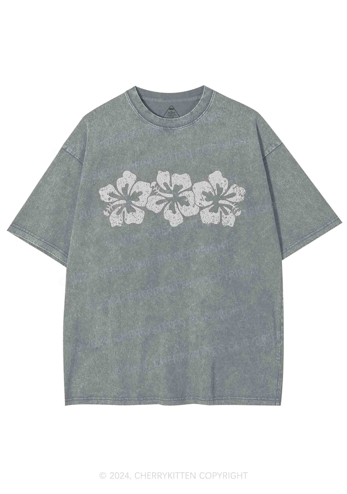 Vintage Hibiscus Flower Y2K Washed Tee Cherrykitten - Image 7
