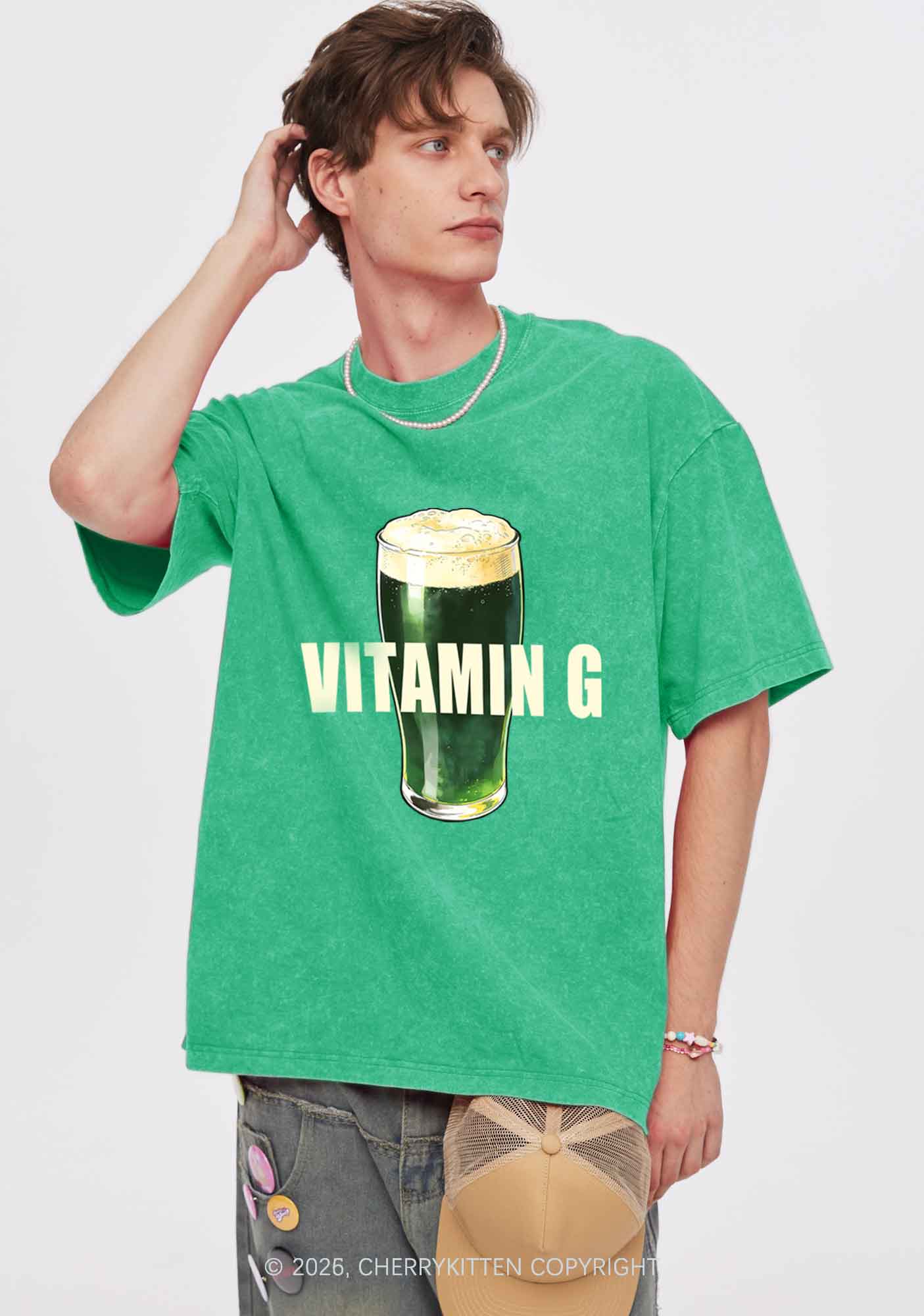 Vitamin G St Patricks Y2K Shirts Washed Tee Cherrykitten - Image 2
