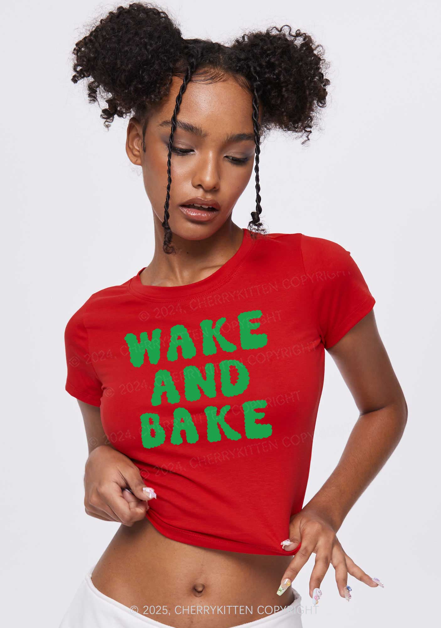 Wake And Bake Y2K Baby Tee Cherrykitten - Image 2