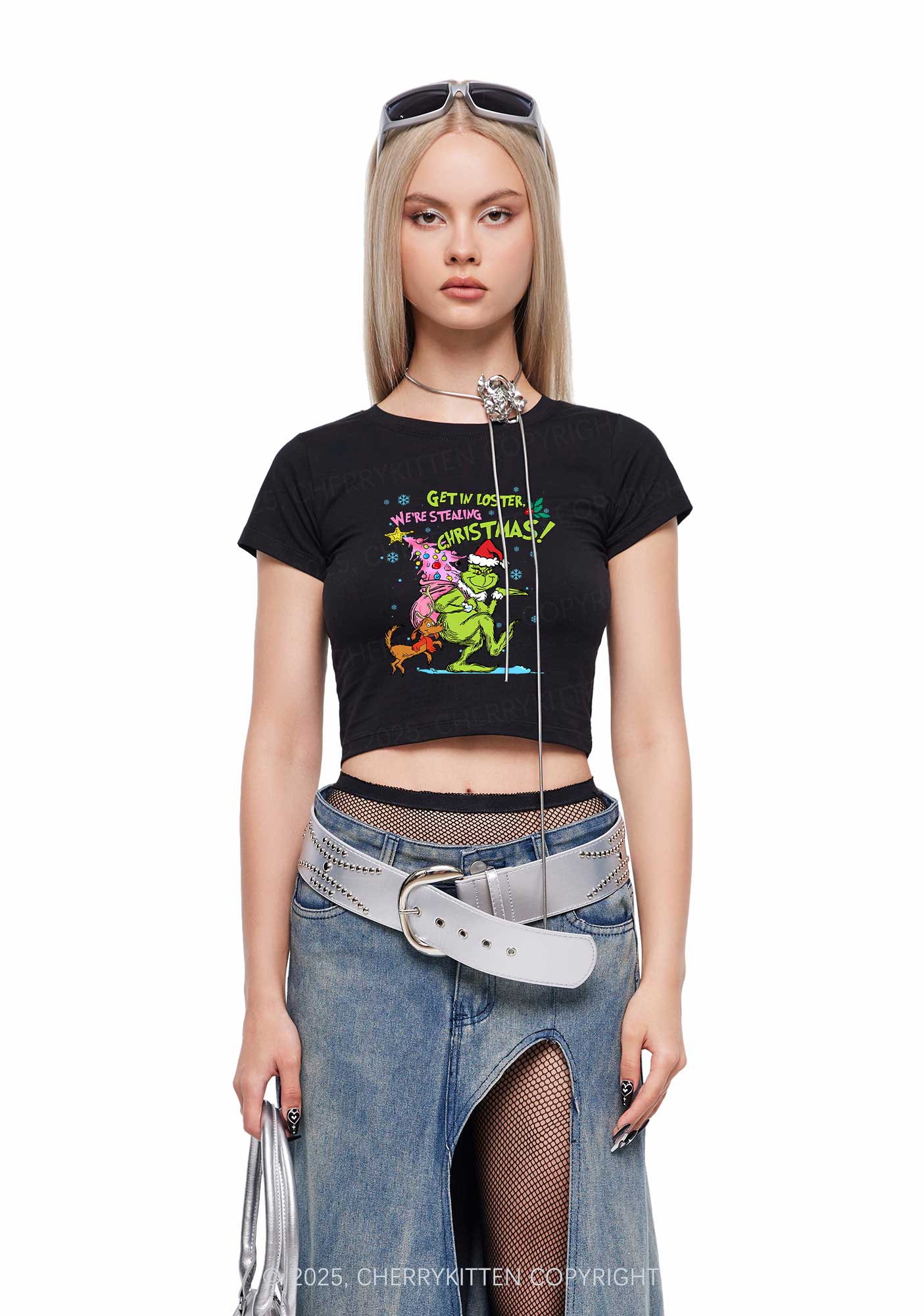 We Are Stealing Christmas Y2K Baby Tee Cherrykitten - Image 2