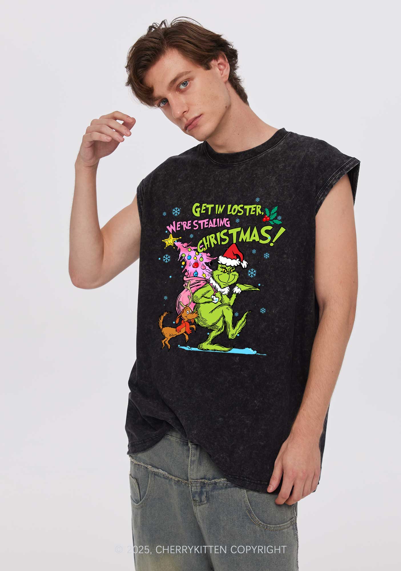 We Are Stealing Christmas Y2K Washed Muscle Tank Cherrykitten - Image 2