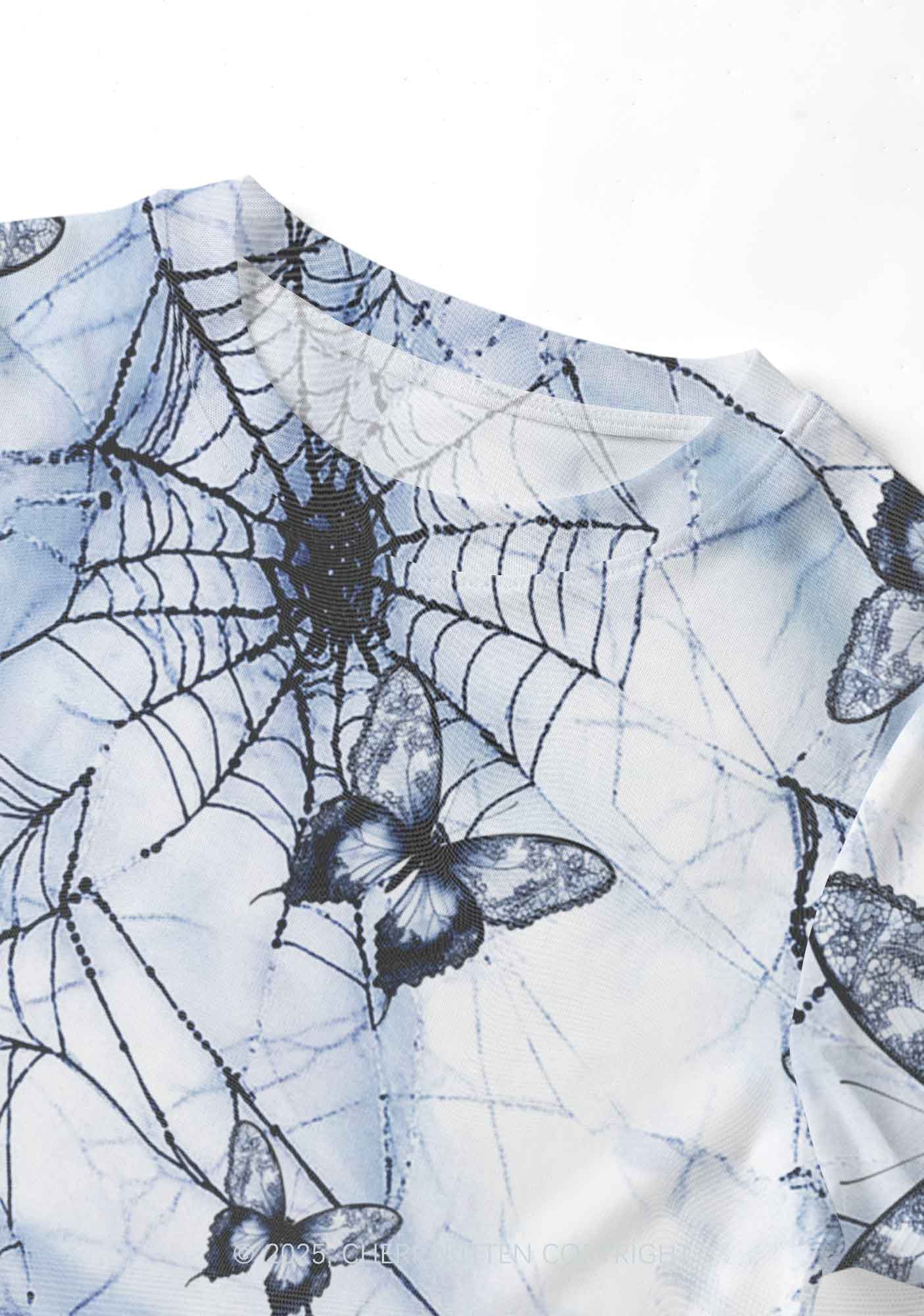 Web And Butterflies Y2K Mesh Crop Top Cherrykitten - Image 3
