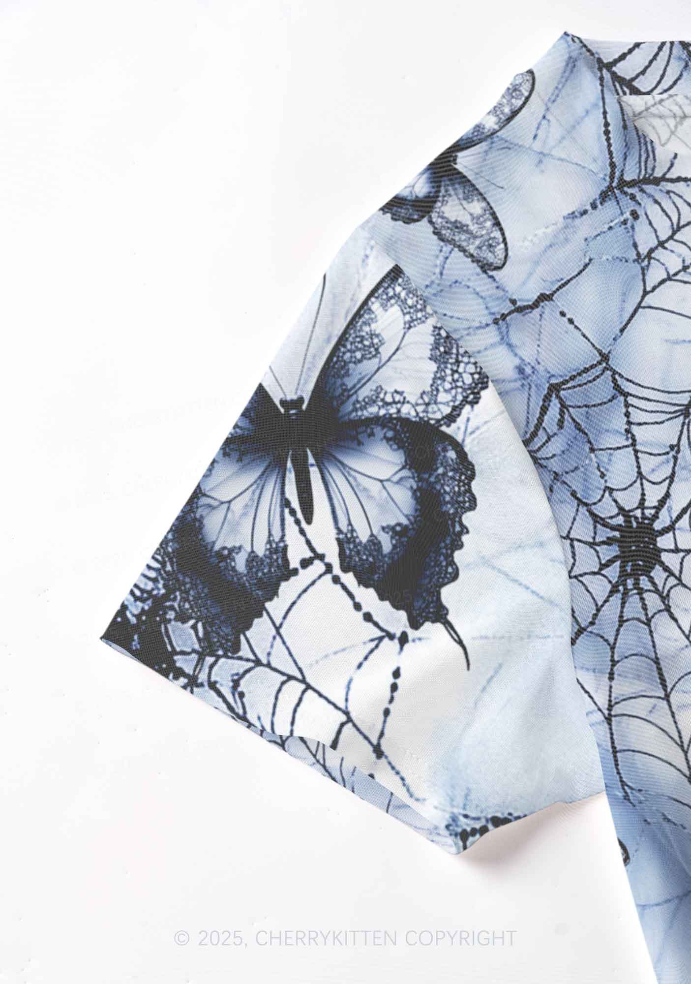 Web And Butterflies Y2K Mesh Crop Top Cherrykitten - Image 4
