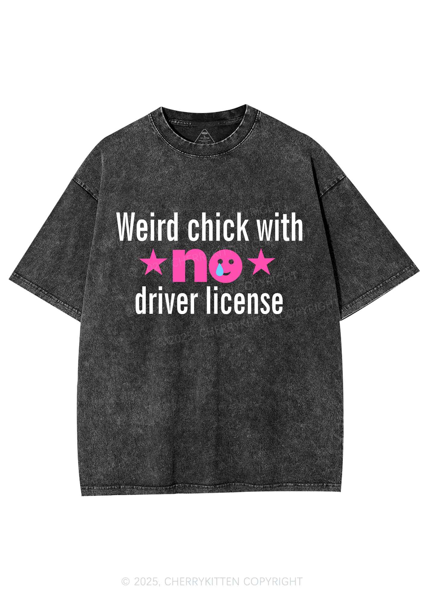 Weird Chick Y2K Shirts Washed Tee Cherrykitten - Image 3